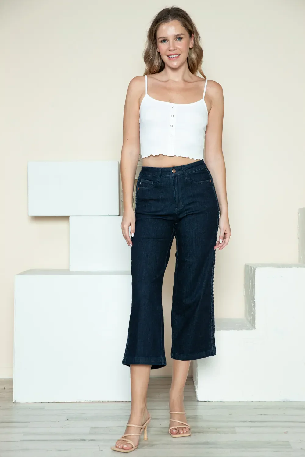 Judy Blue Full Size Side Seam Braid Detail Crop Wide Leg Jeans - Image 10