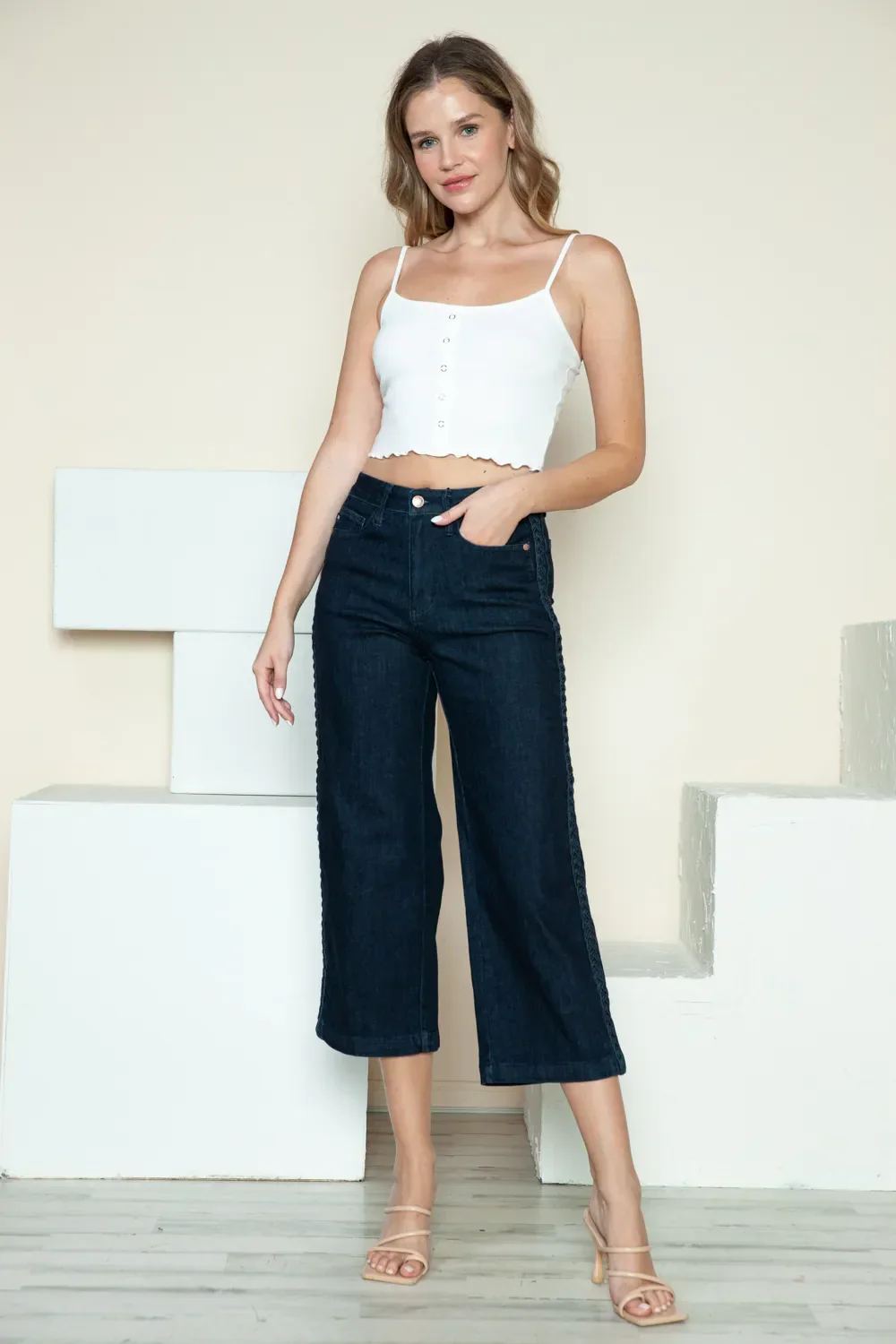 Judy Blue Full Size Side Seam Braid Detail Crop Wide Leg Jeans - Image 13