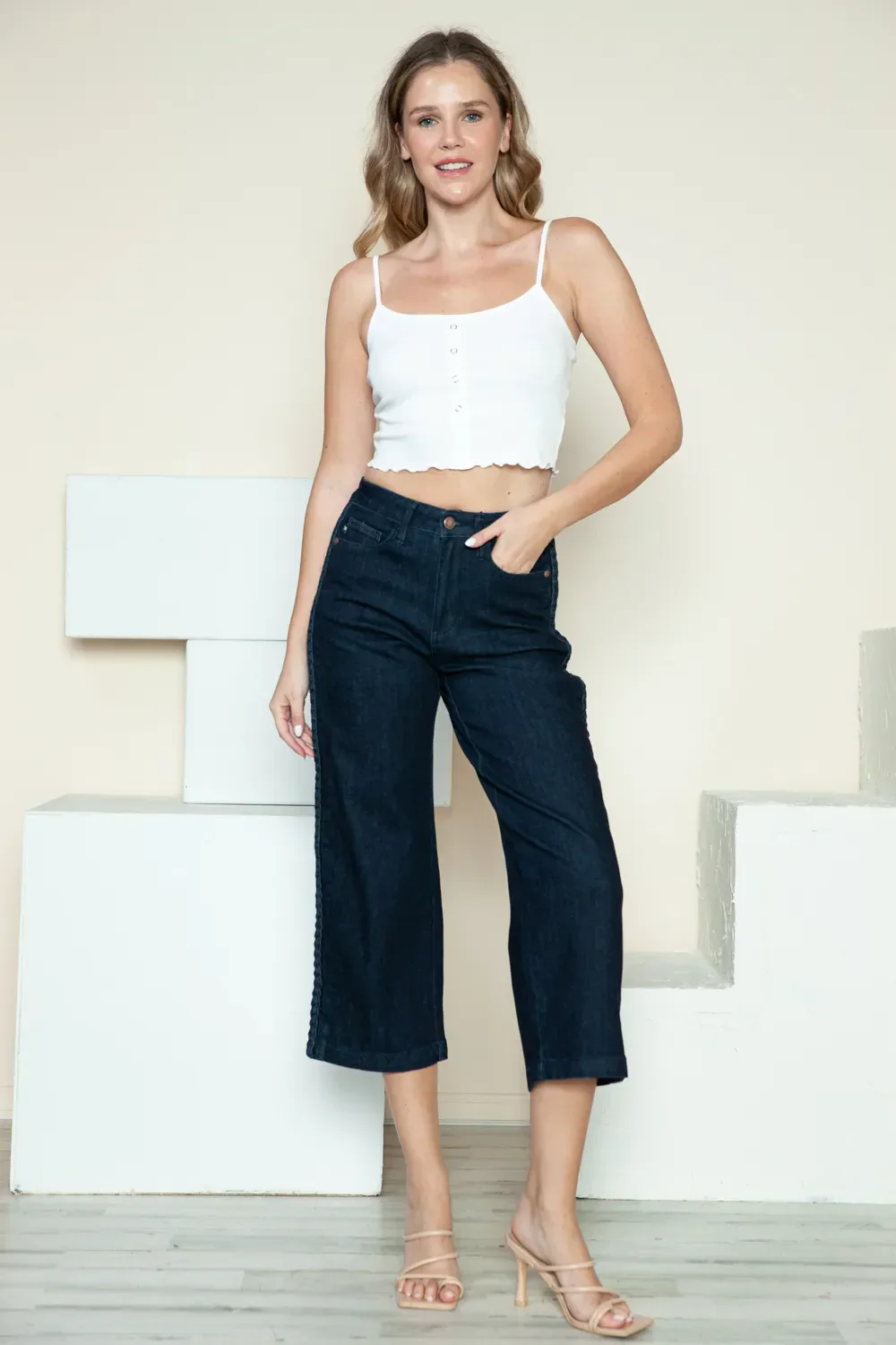 Judy Blue Full Size Side Seam Braid Detail Crop Wide Leg Jeans - Image 9