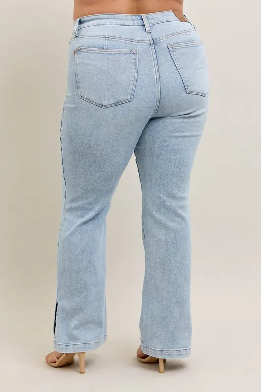 Judy Blue Full Size Tummy Control Vintage Wash Side Slit Slim Boot Jeans Plus Size - Image 9