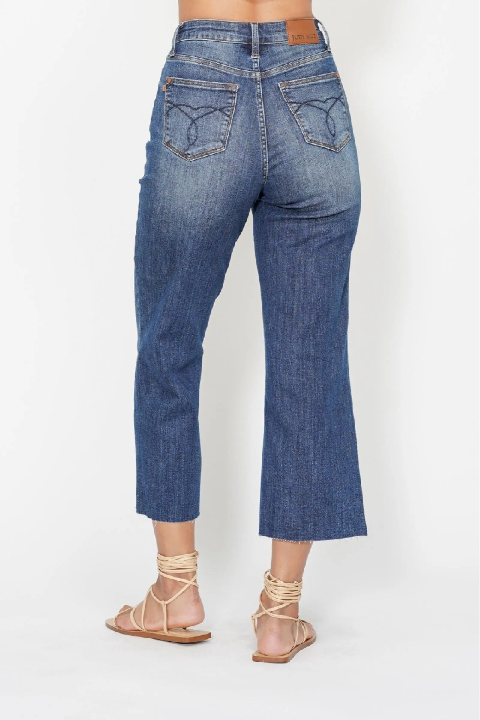 Judy Blue High Waist Back Pocket Embroidery Crop Wide Jeans - Image 3
