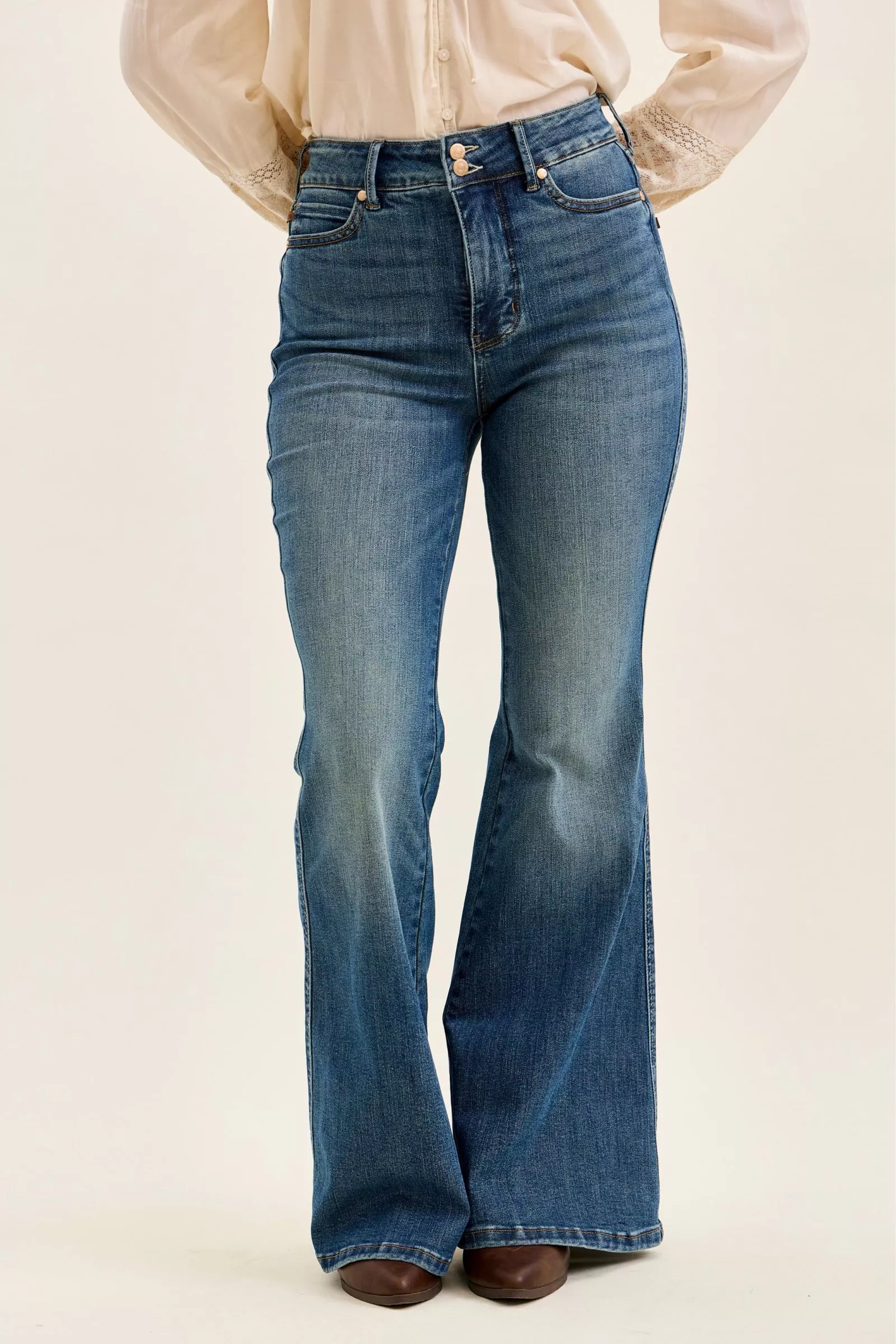 Judy Blue High Waist Double Button Tummy Control Flare Jeans - Image 2