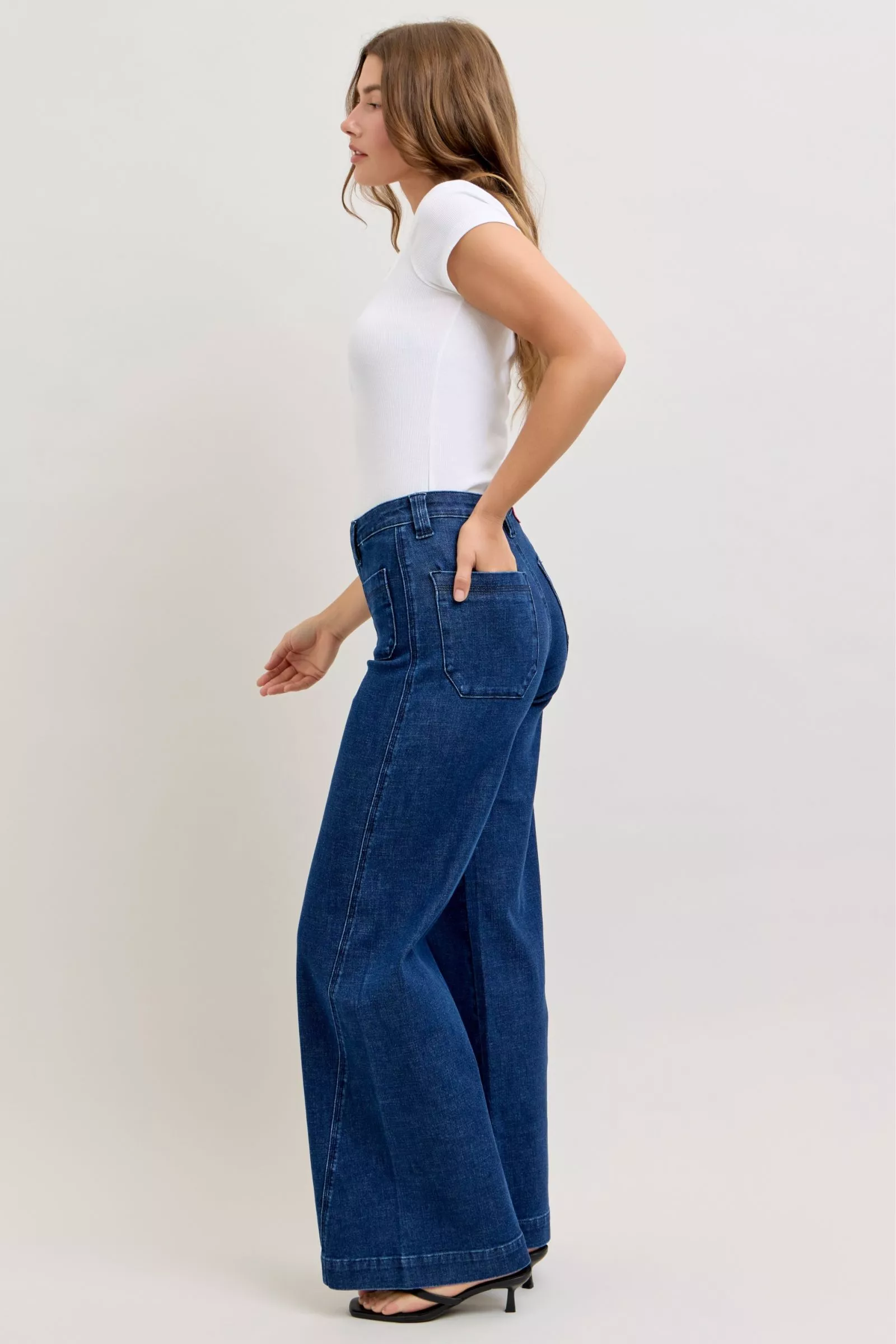 Judy Blue High-Waisted Retro Wide Jeans with Patch Pkts & Twisted Seams - Image 7