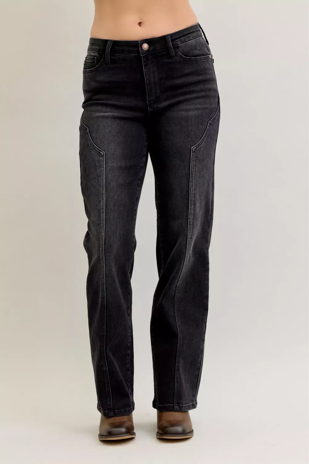 Judy Blue Mid Rise Straight Western Seam Detail Jeans - Image 2