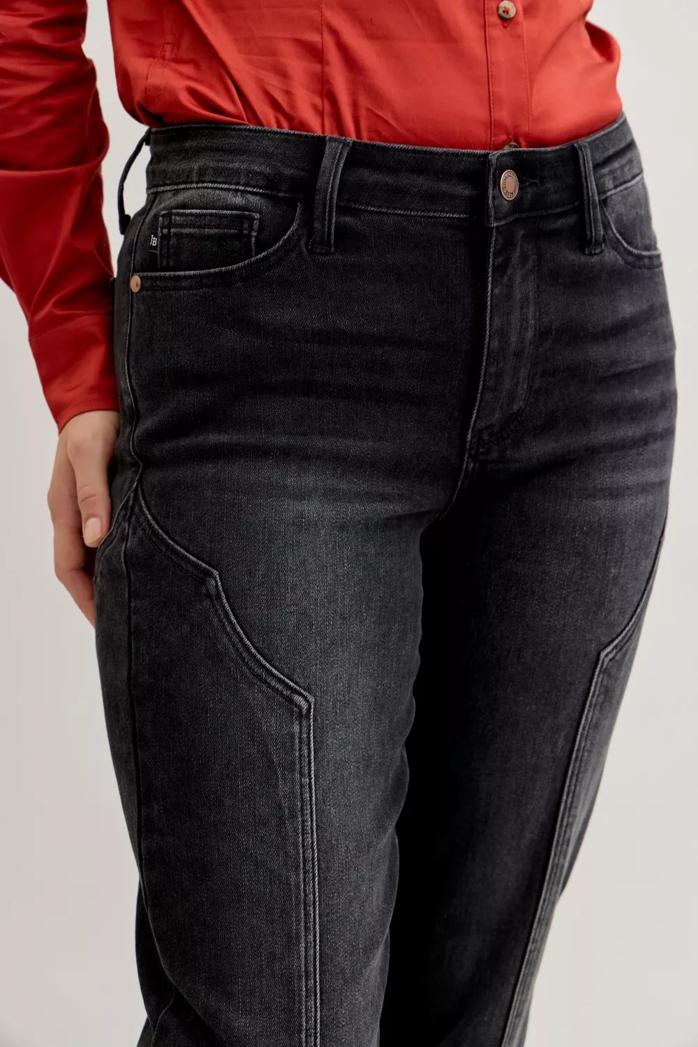 Judy Blue Mid Rise Straight Western Seam Detail Jeans - Image 3