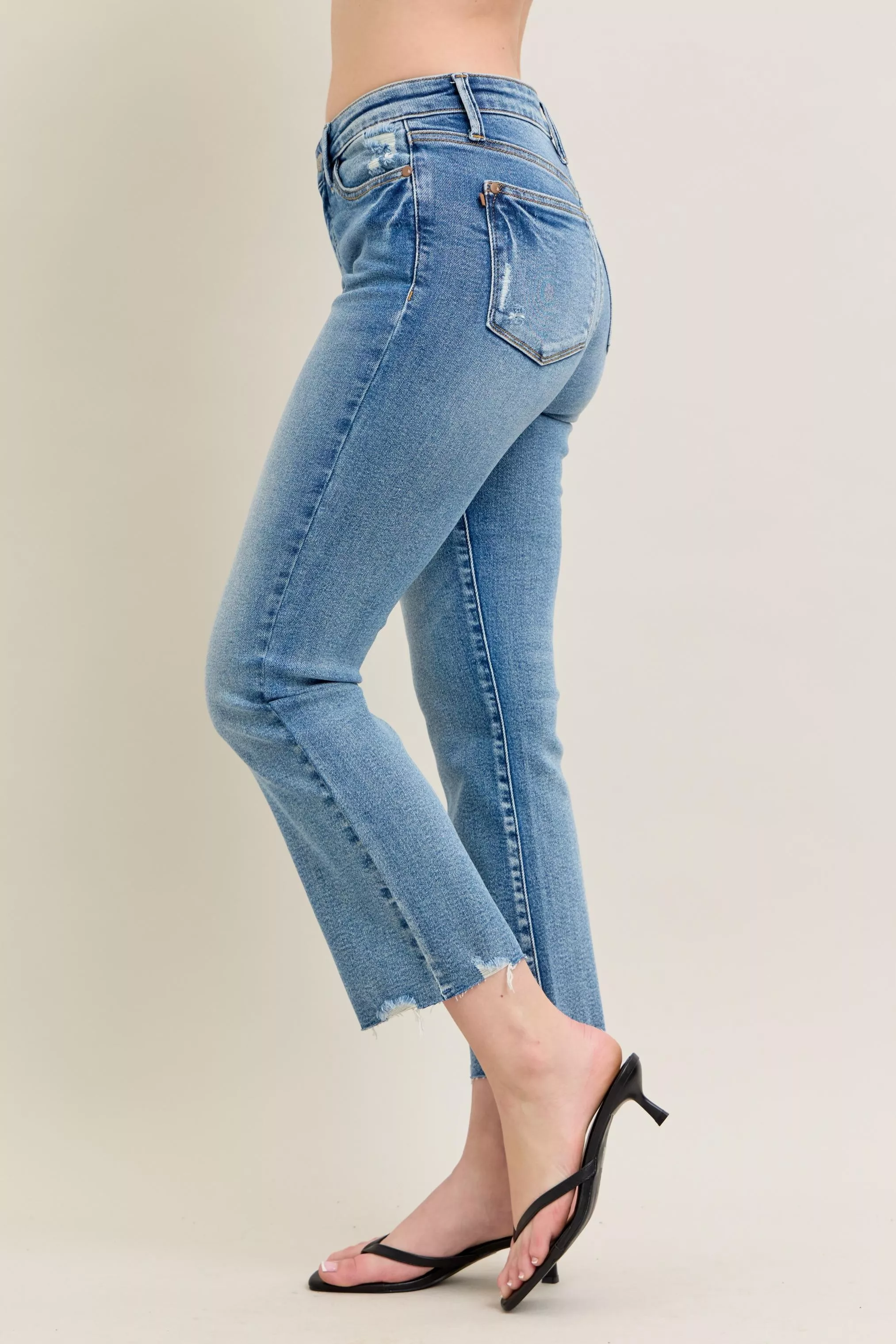 Judy Blue Mr Vintage Wash Destroy Hem Kick Flare Jeans - Image 2