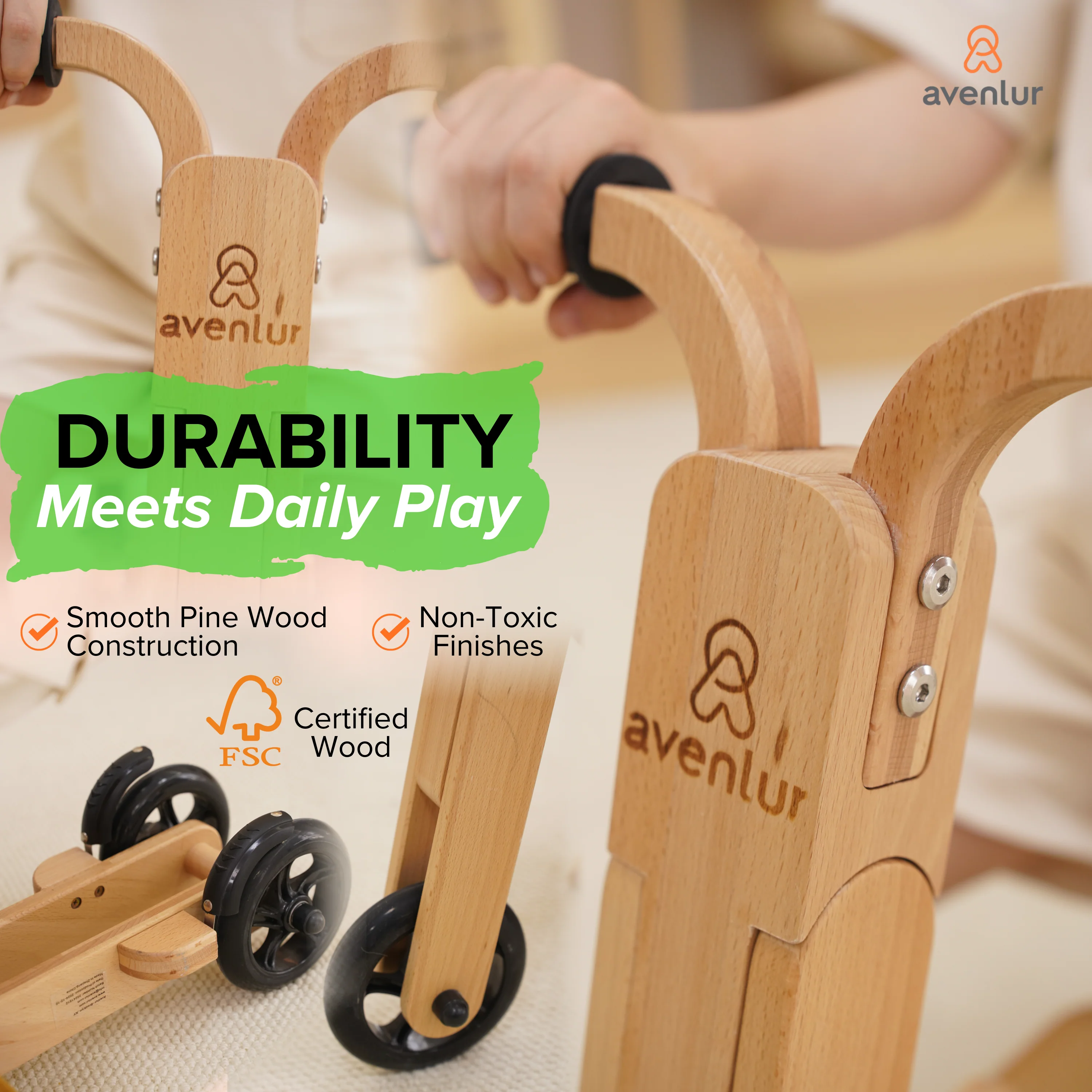 Juneberry 2-in-1 Wooden Scooter & Ride-On Toy for Toddlers - Image 4