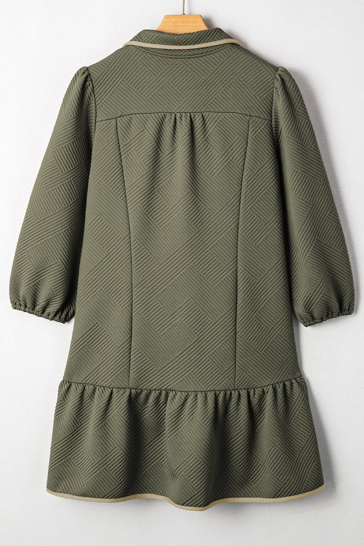 Jungle Green Plus Size Textured Contrast Trim Quarter Zip Bracelet Sleeve Mini Dress - Image 2