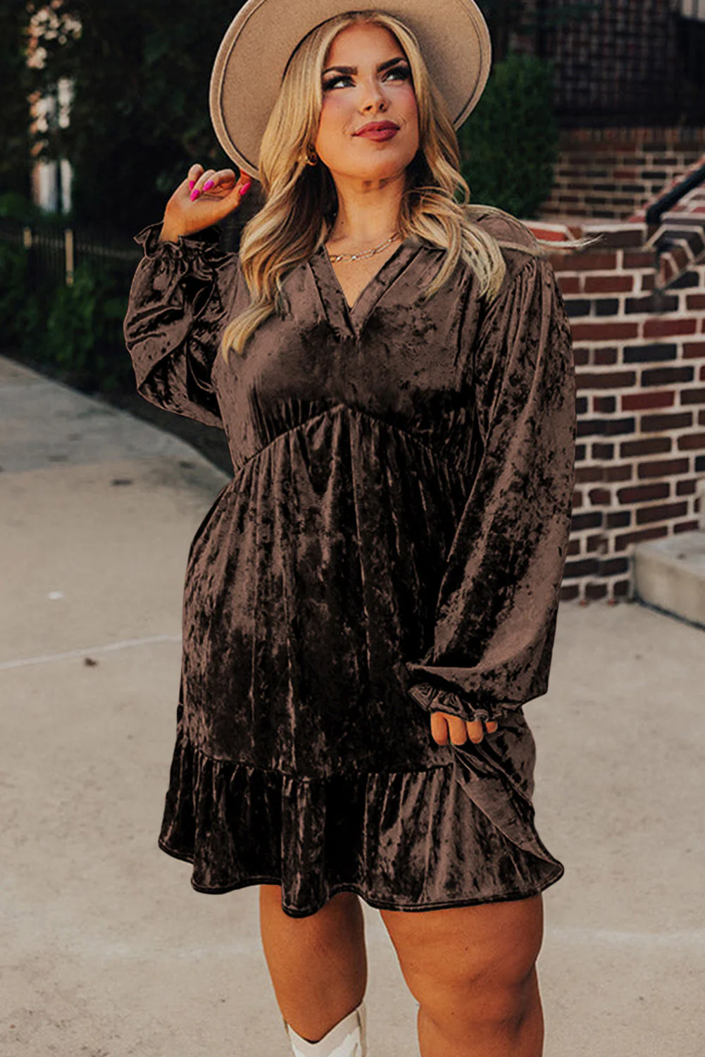 Jungle Green Plus Size Velvet Babydoll Mini Dress - Image 10