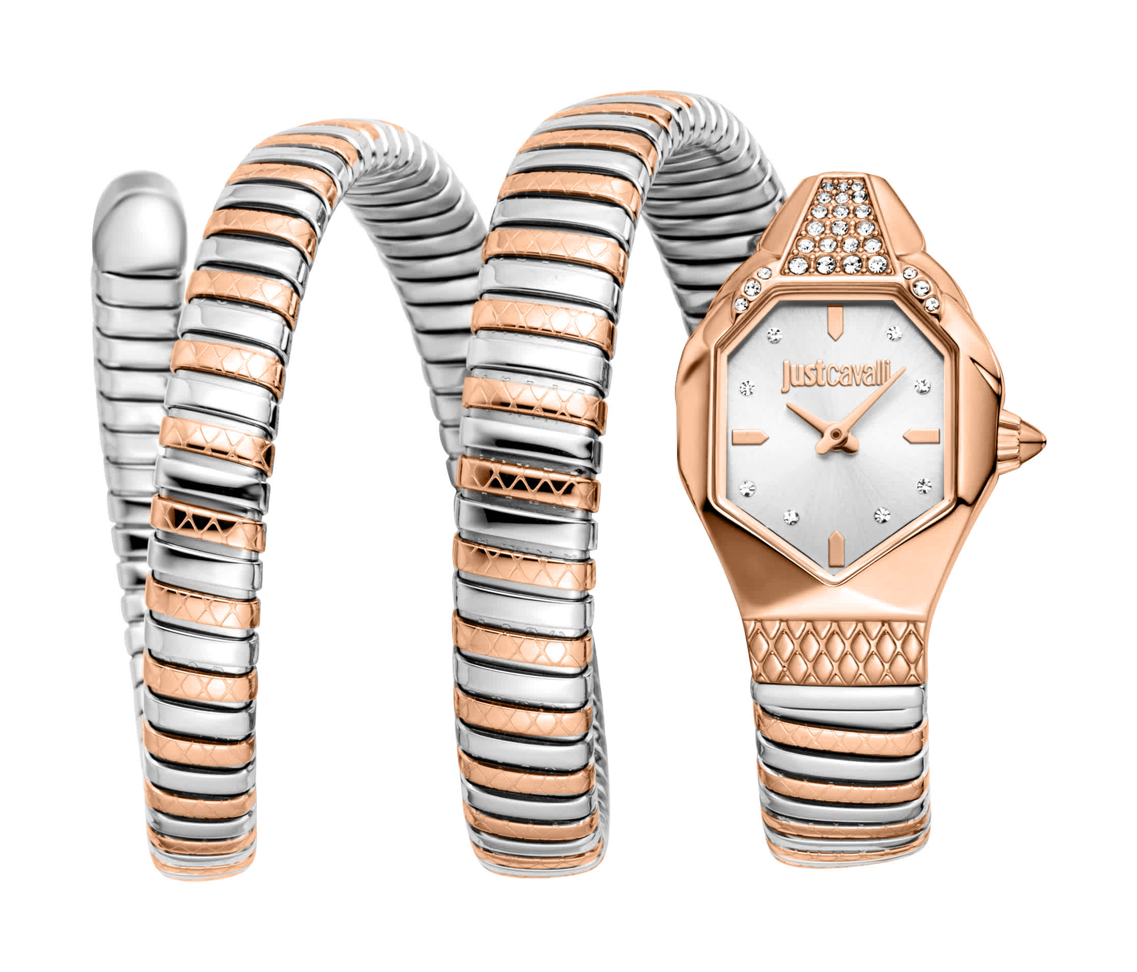 Just CAVALLI Women Watch, Two Tone Silver & Rose Gold Color Case, Silver Dial, Two Tone Silver & Rose Gold Color Metal Bracelet, 2 Hands, 3 Atm - Image 11