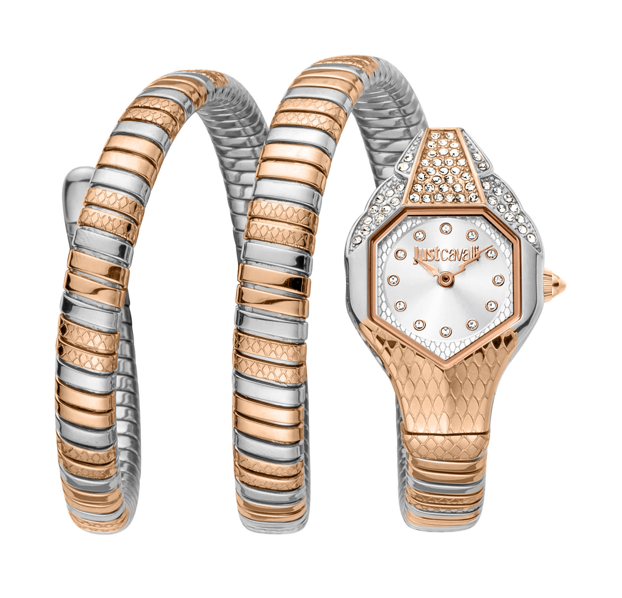 Just CAVALLI Women Watch, Two Tone Silver & Rose Gold Color Case, Silver Dial, Two Tone Silver & Rose Gold Color Metal Bracelet, 2 Hands, 3 Atm - Image 3