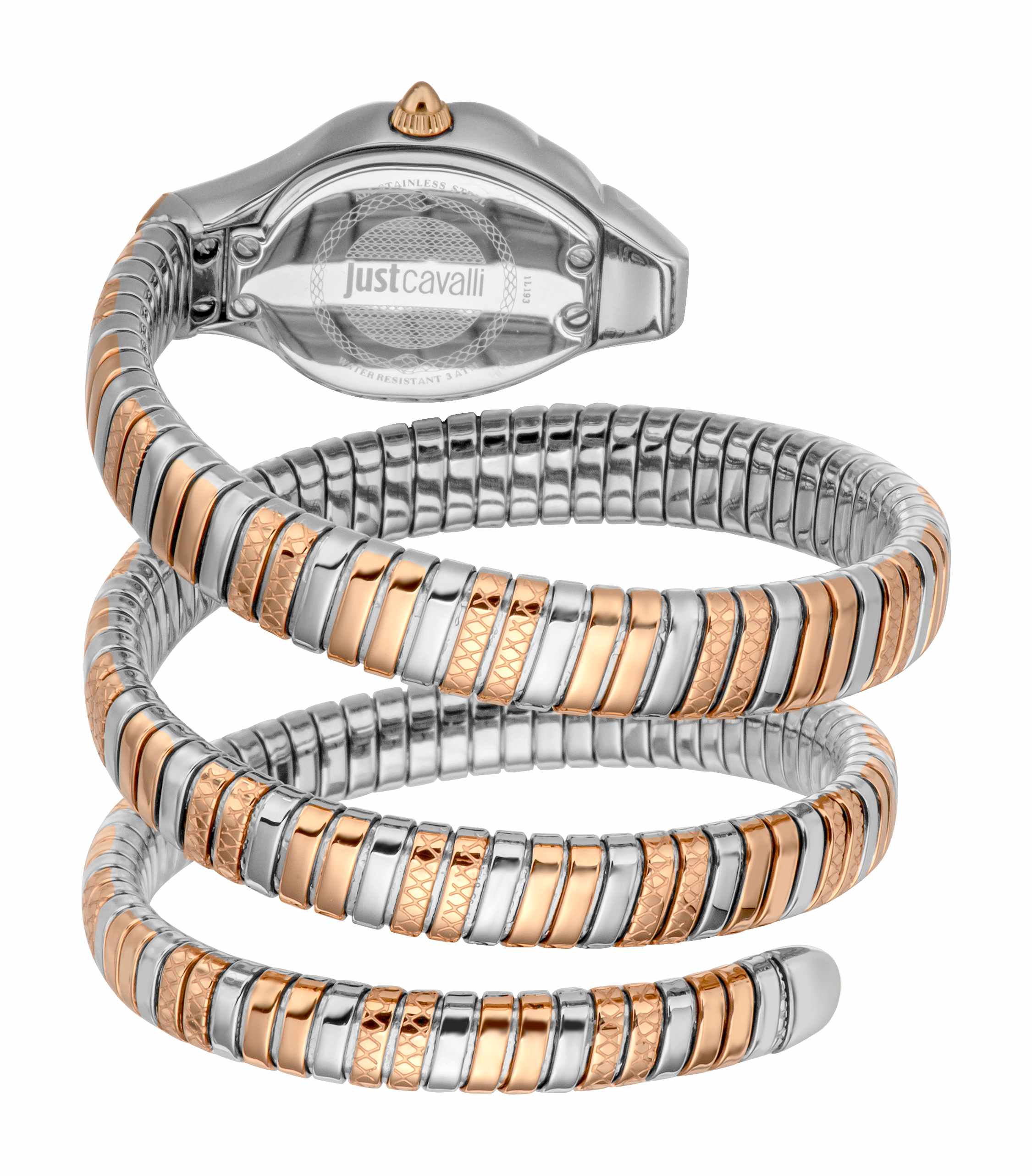 Just CAVALLI Women Watch, Two Tone Silver & Rose Gold Color Case, Silver Dial, Two Tone Silver & Rose Gold Color Metal Bracelet, 2 Hands, 3 Atm - Image 4