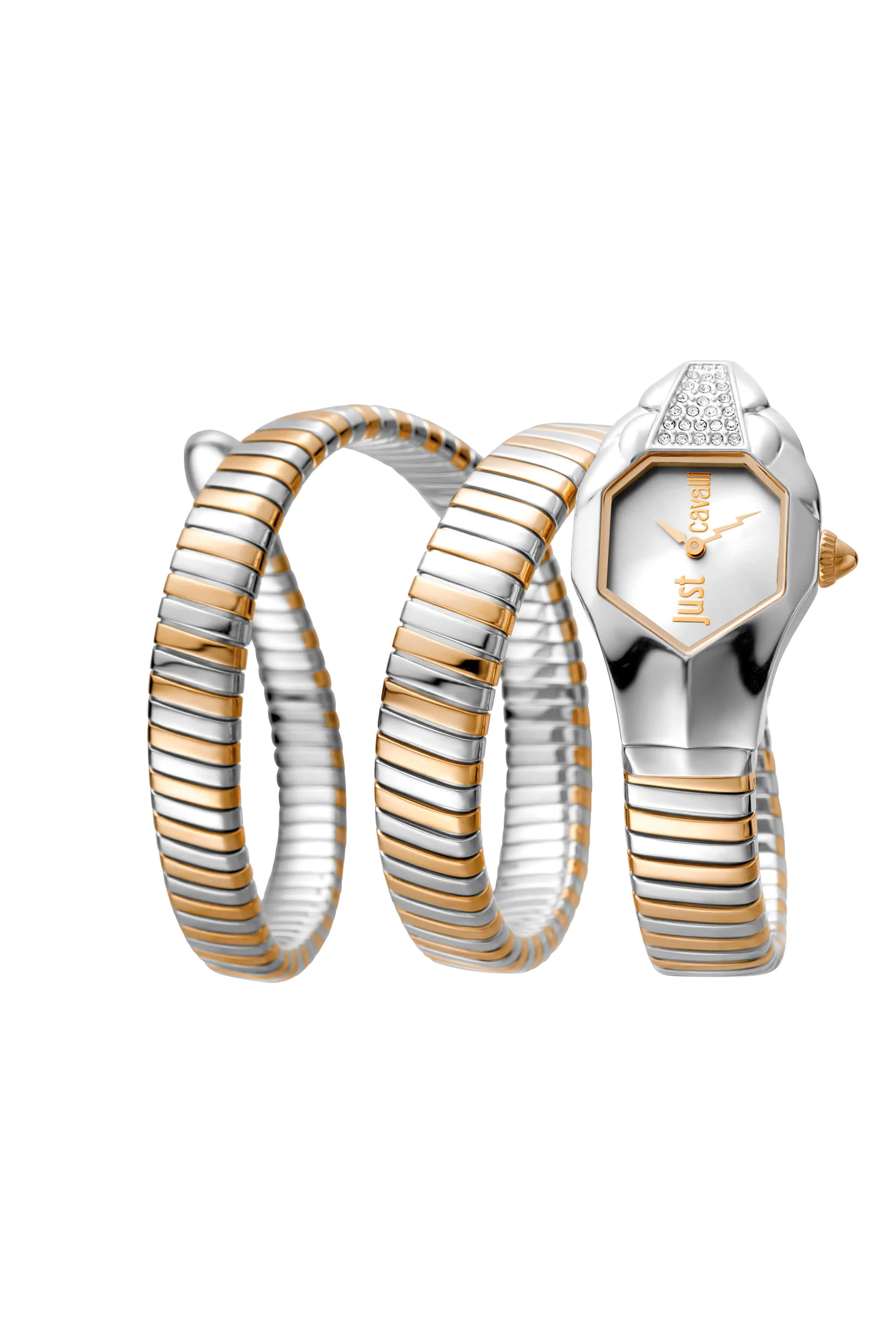 Just CAVALLI Women Watch, Two Tone Silver & Rose Gold Color Case, Silver Dial, Two Tone Silver & Rose Gold Color Stainless Steel Metal Bracelet, 2 Hands, 3 Atm