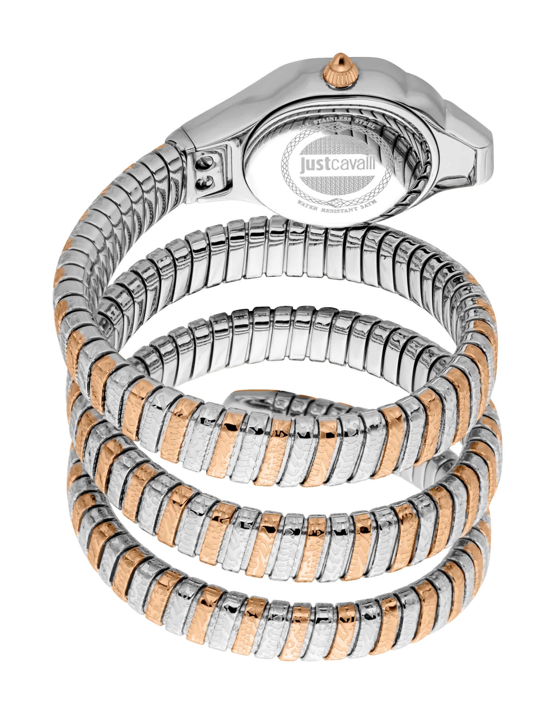 Just CAVALLI Women Watch, Two Tone Silver & Rose Gold Color Case, Silver Dial, Two Tone Silver & Rose Gold Color Stainless Steel Metal Bracelet, 2 Hands, 3 Atm - Image 3