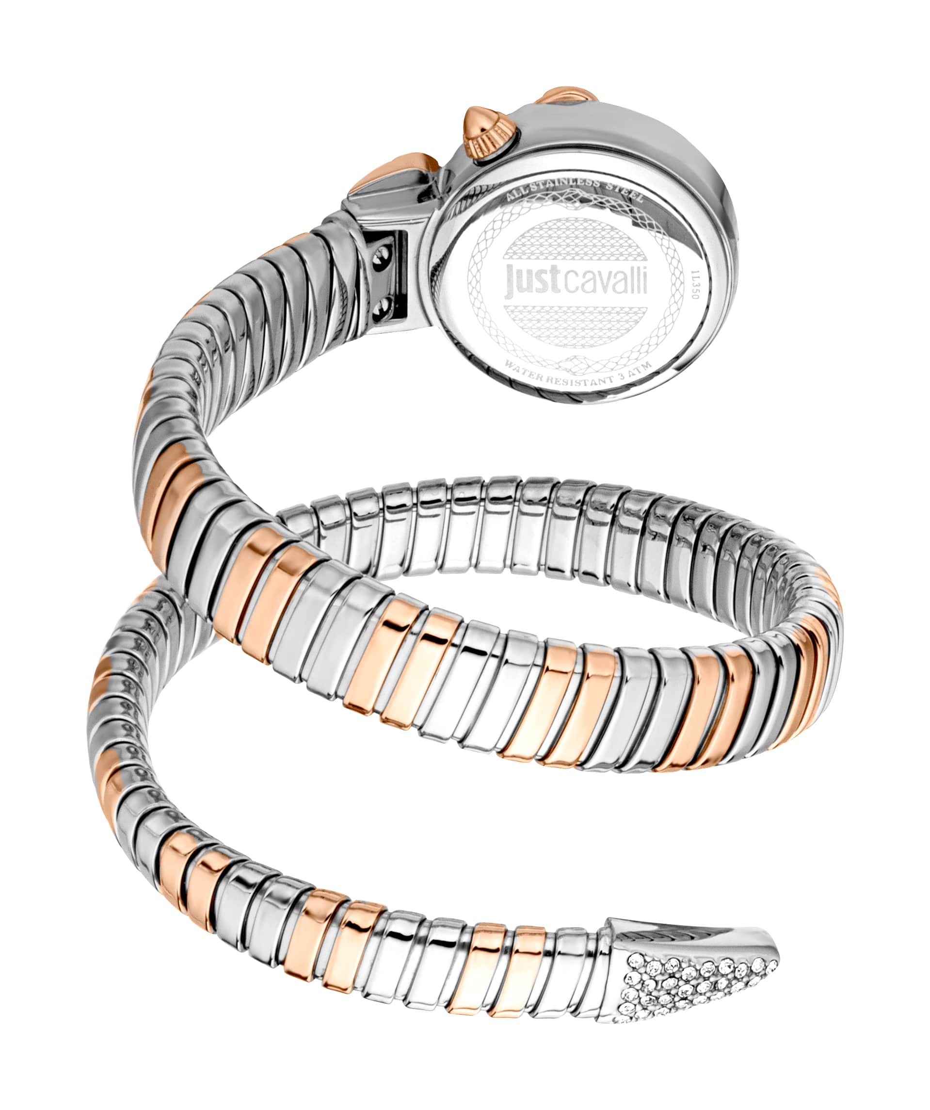JUST CAVALLI Womens's Snake Watch, Two Tone Silver & Rose Gold Color Case, Silver Dial, Two Oned Stainless Steel Bracelet JC1L350M0075 - Image 3