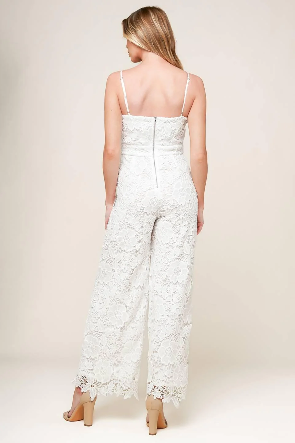 Just Enough Off White Woven Lace Jumpsuit - Image 2