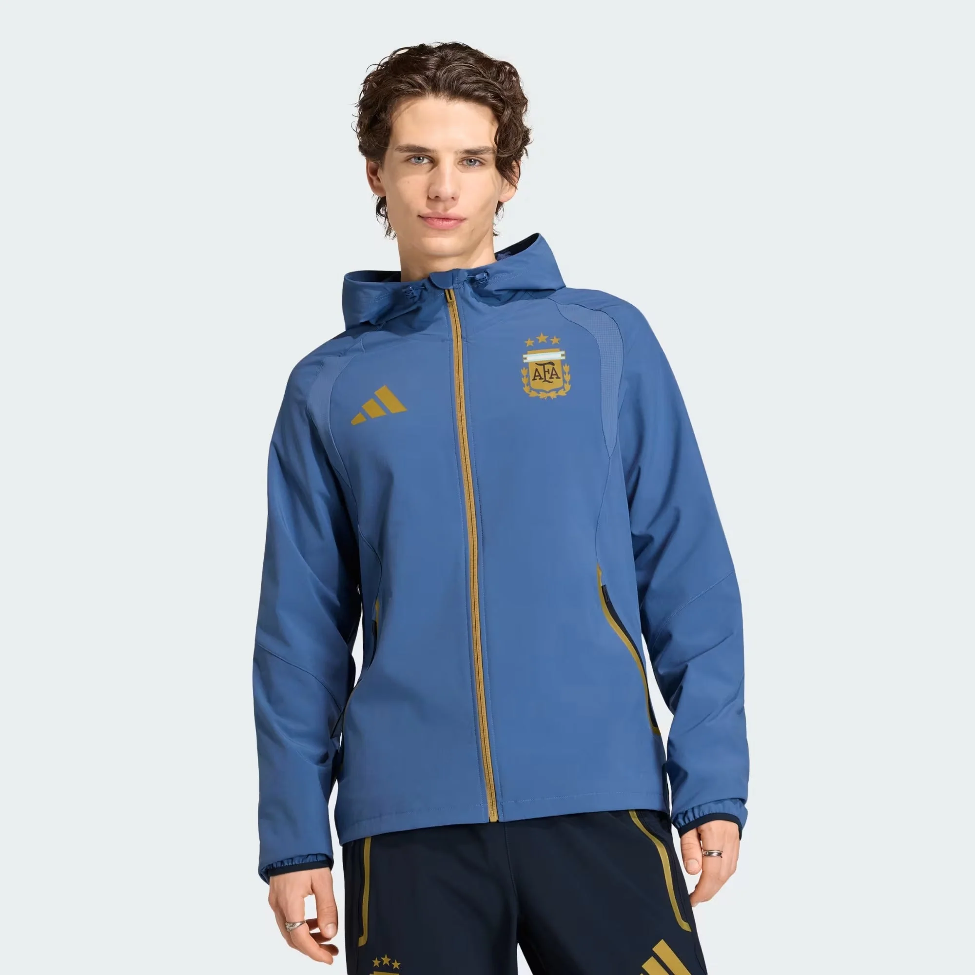 [jz6313] Mens Adidas Afa Argentina Tiro Travel Full Zip Windbreaker - Crew Blue - Image 2