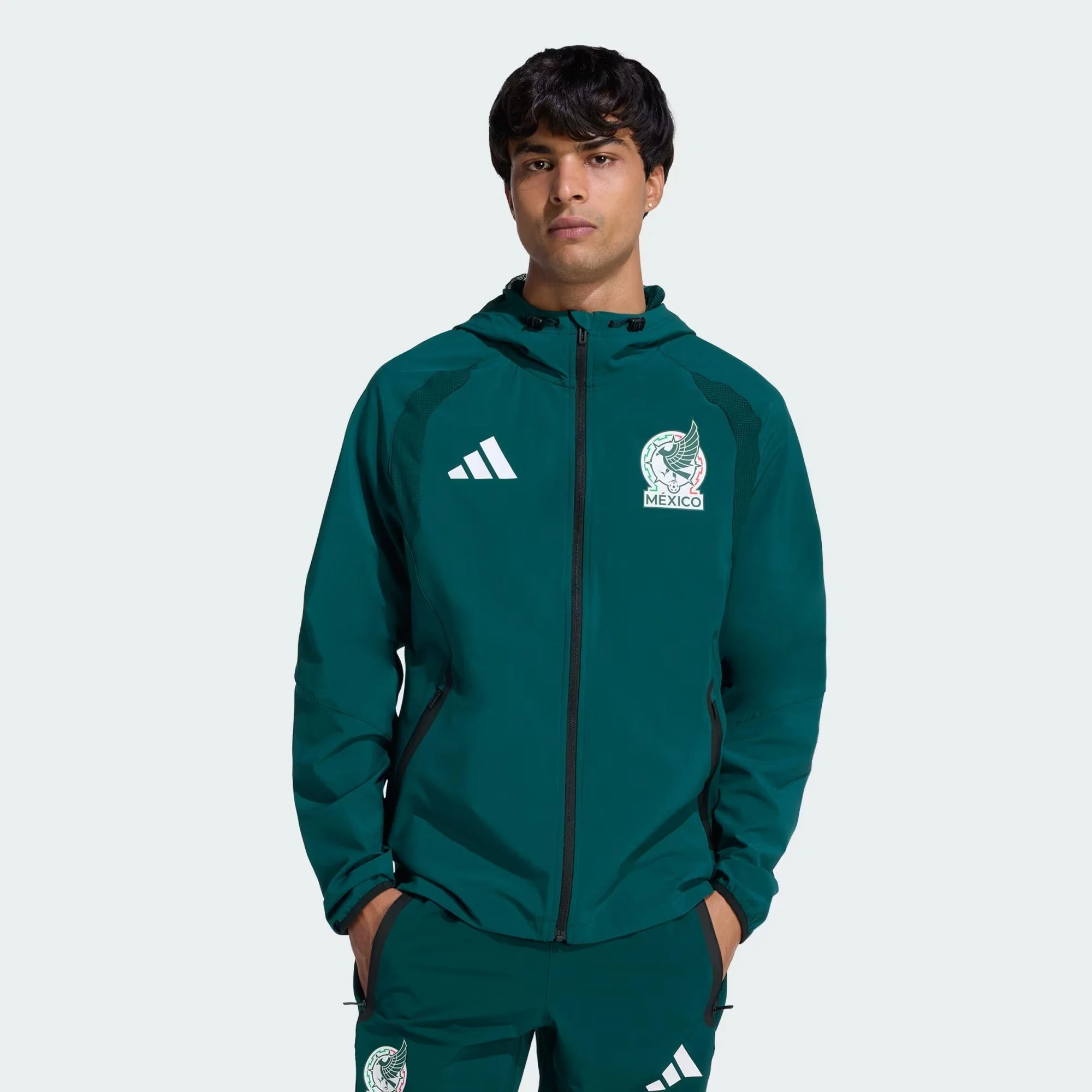 [jz6486] Mens Adidas Fmf Mexico Tiro Travel Full Zip Windbreaker - Aurora Ivy - Image 2