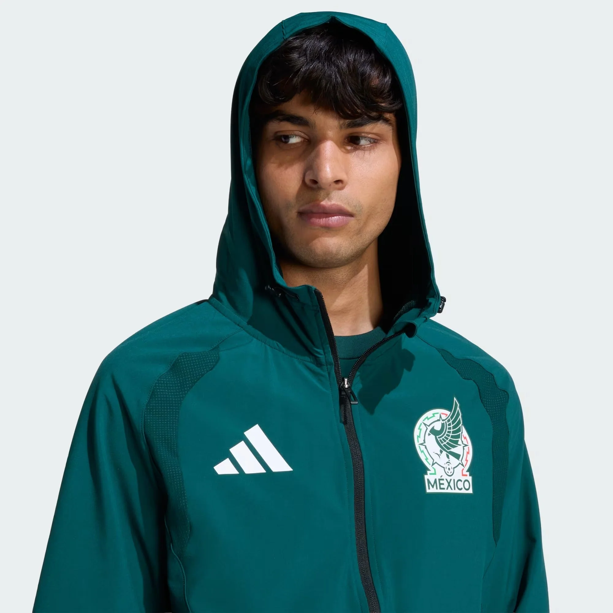 [jz6486] Mens Adidas Fmf Mexico Tiro Travel Full Zip Windbreaker - Aurora Ivy - Image 5