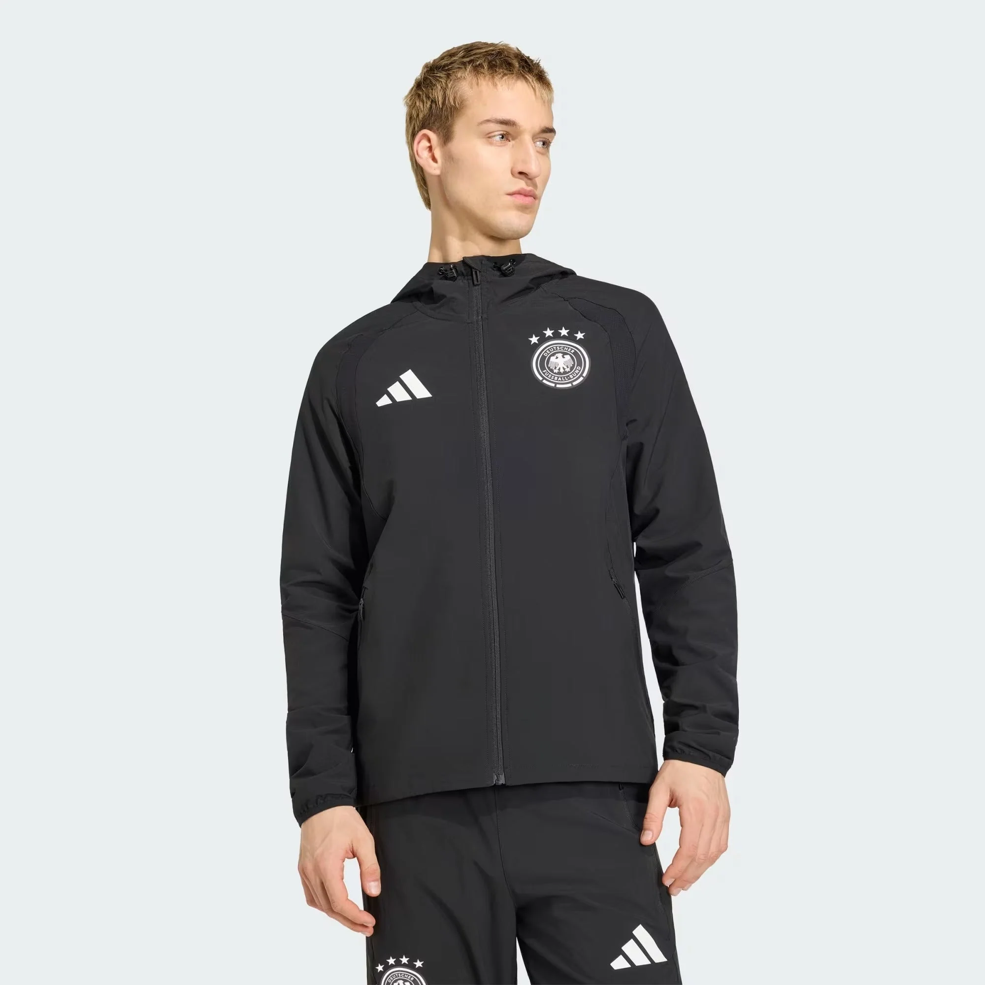 [jz9326] Mens Adidas Dfb Germany Tiro Travel Full Zip Windbreaker - Black - Image 2