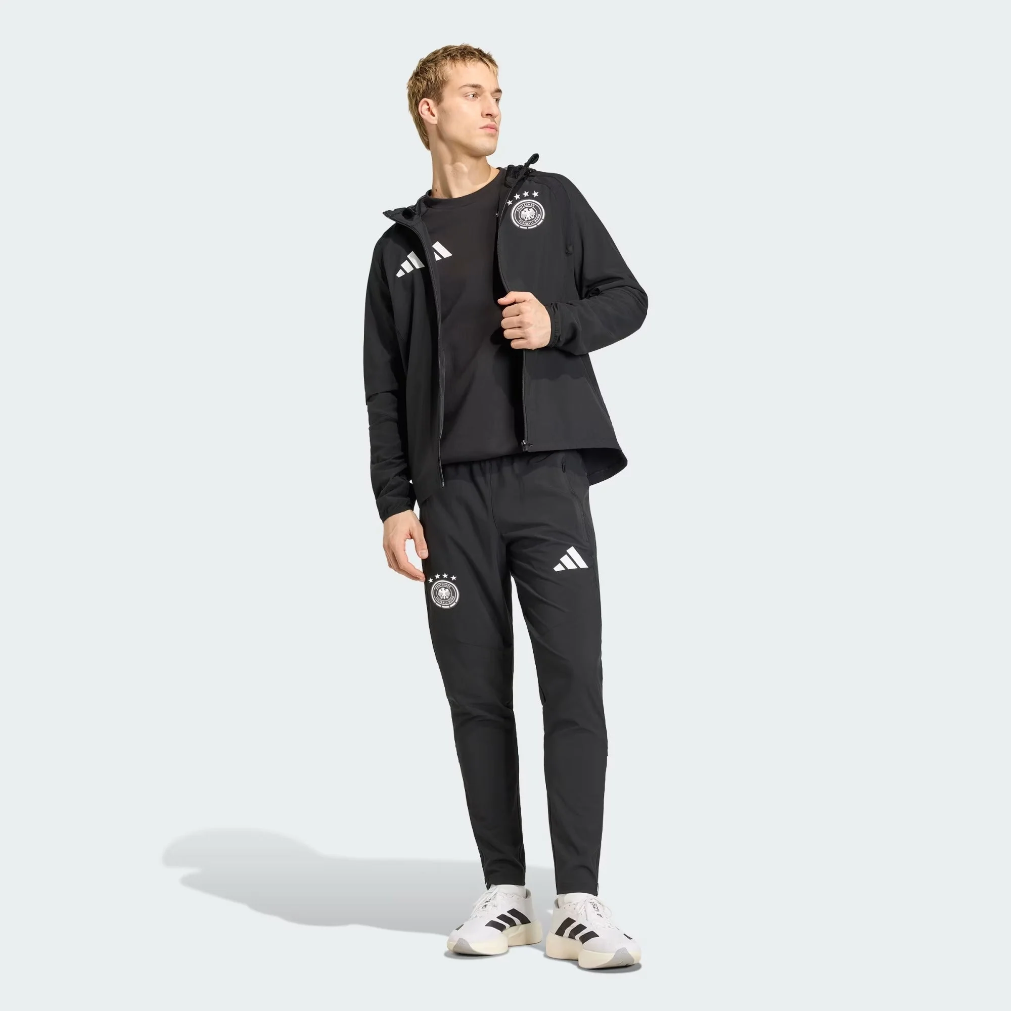 [jz9326] Mens Adidas Dfb Germany Tiro Travel Full Zip Windbreaker - Black - Image 4