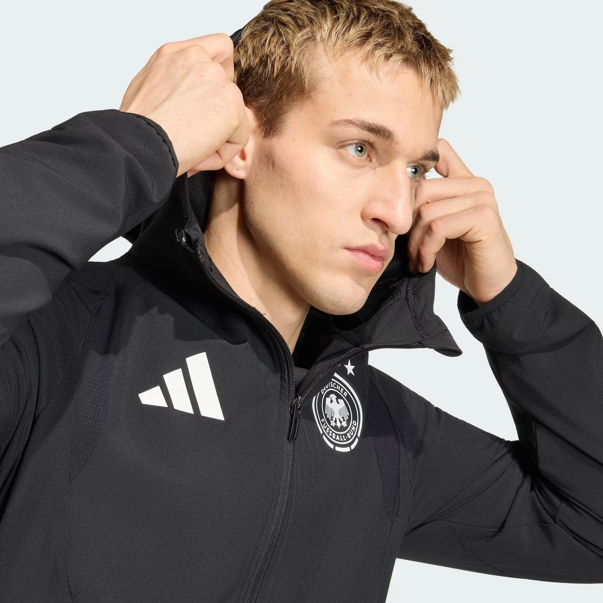 [jz9326] Mens Adidas Dfb Germany Tiro Travel Full Zip Windbreaker - Black - Image 5
