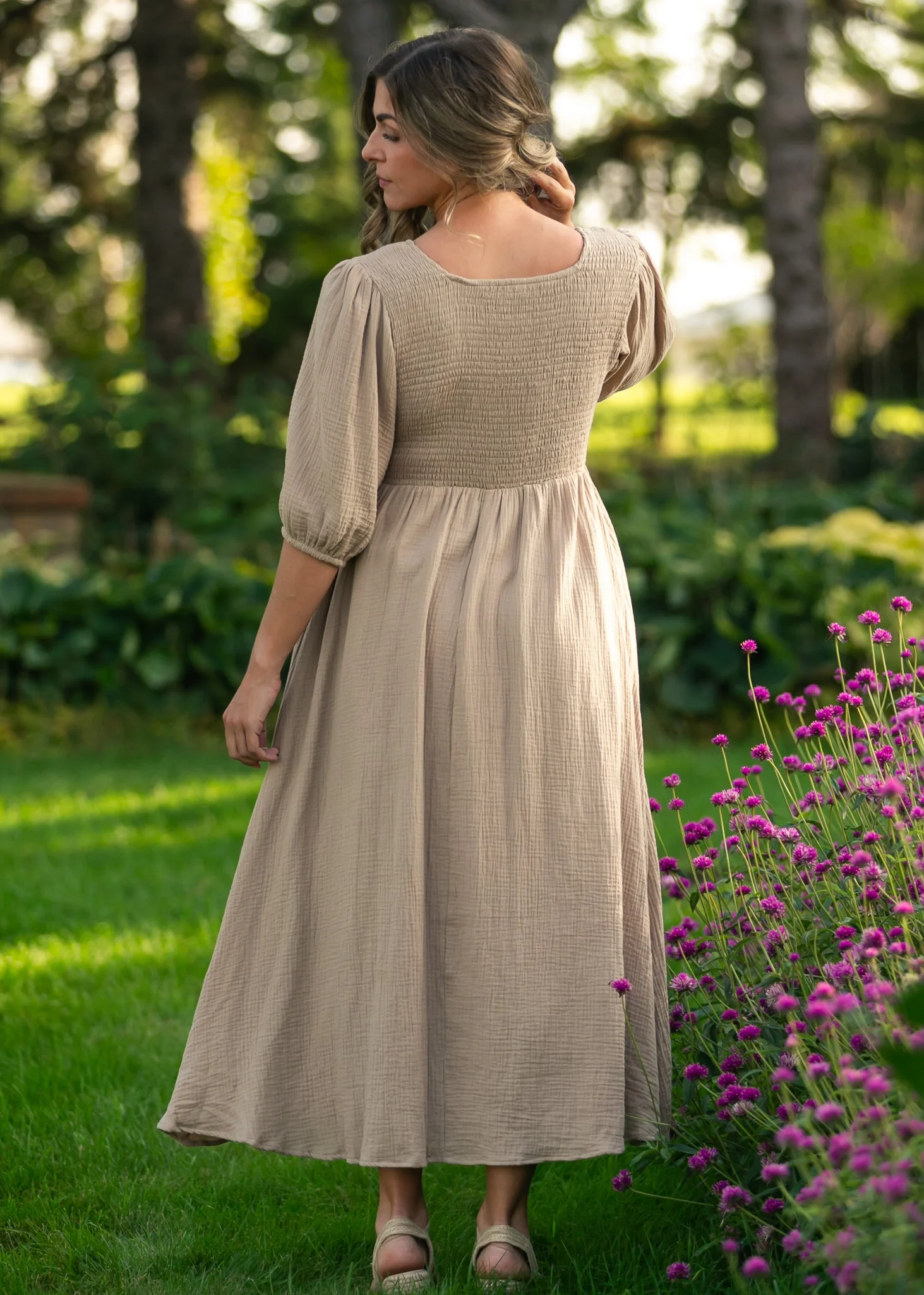 Kayleen Tan Smocked Bodice Gauze Dress - Image 4