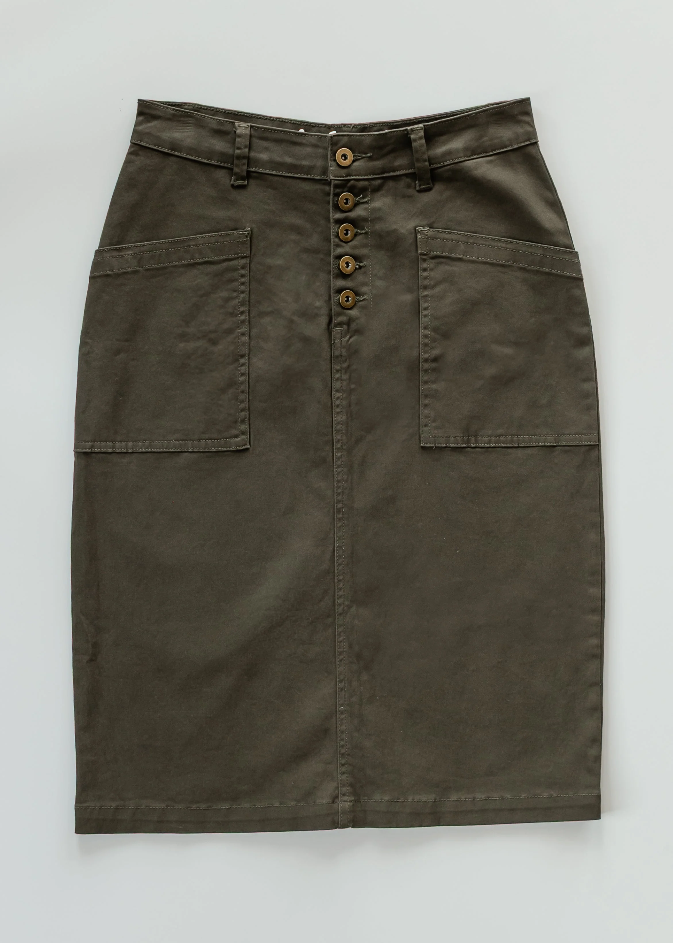 Kennedy Olive Midi Denim Skirt - Image 12