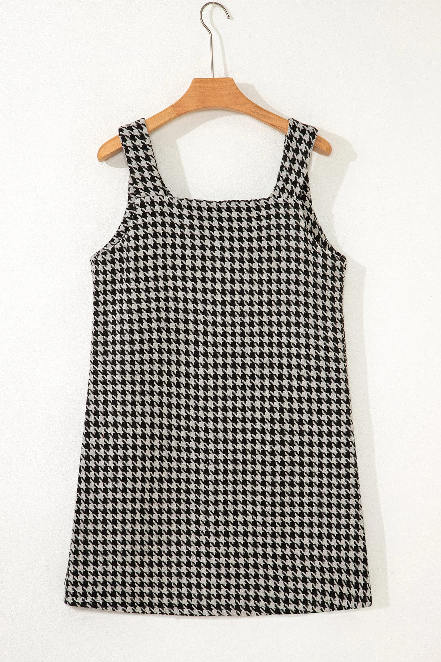 Khaki Houndstooth Print V Neck Sleeveless Mini Dress - Image 8