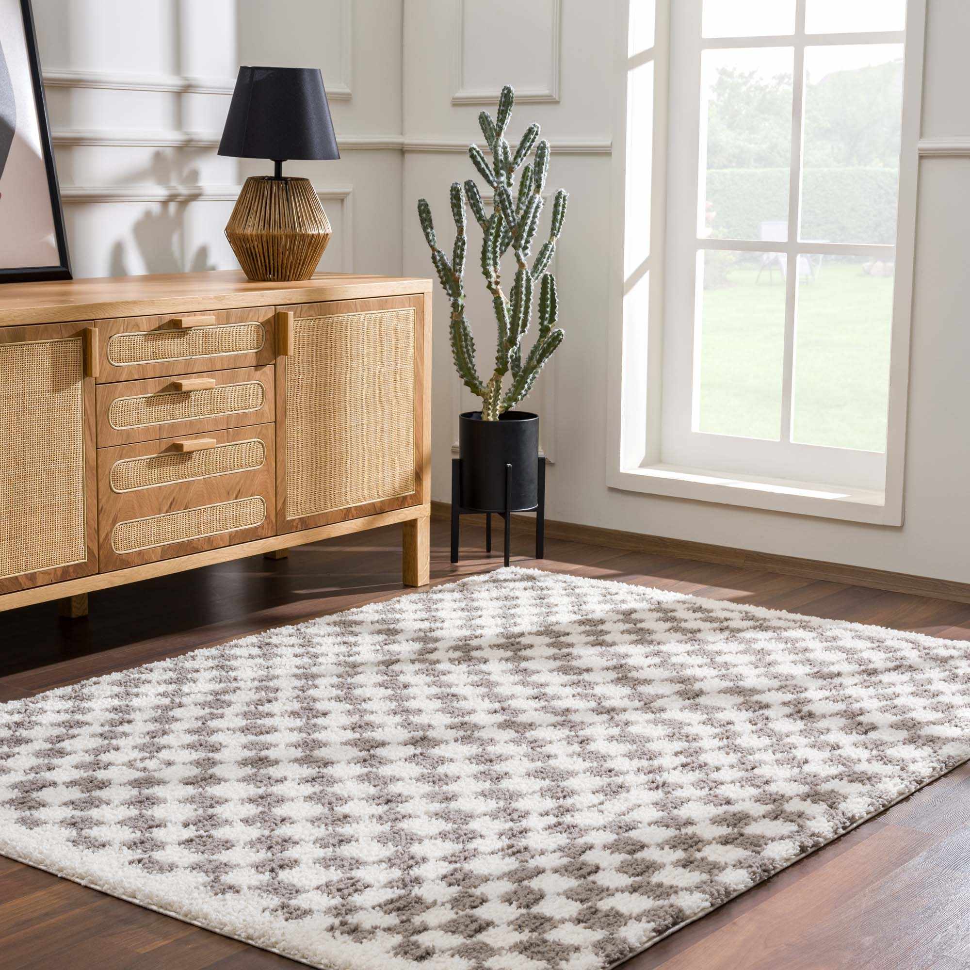 Kieu Taupe Checkered Plush Rug - Image 4