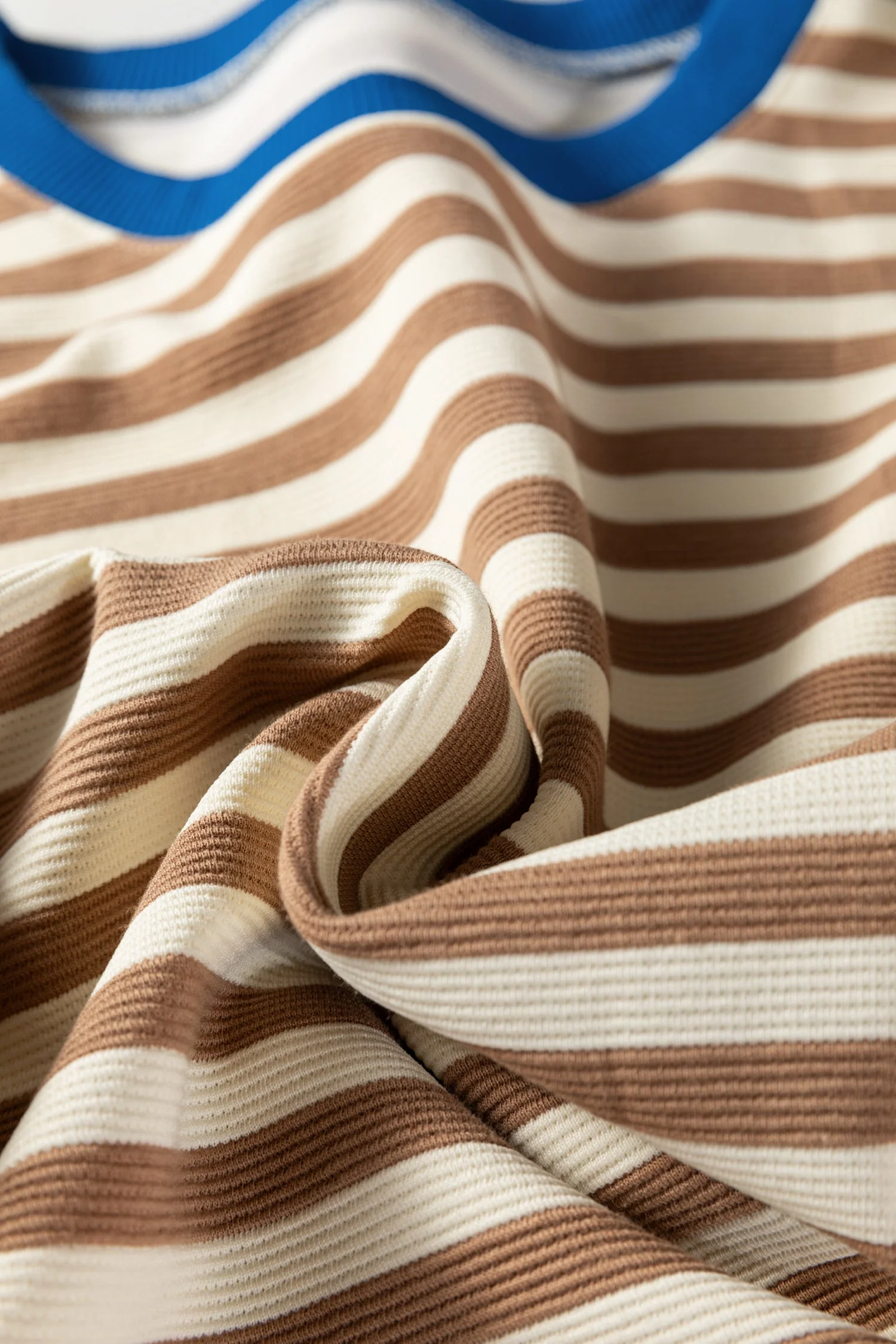 Kimberly Stripe Short Puff Sleeve Contrast Trim Round Neck Tee - Brown - Image 6