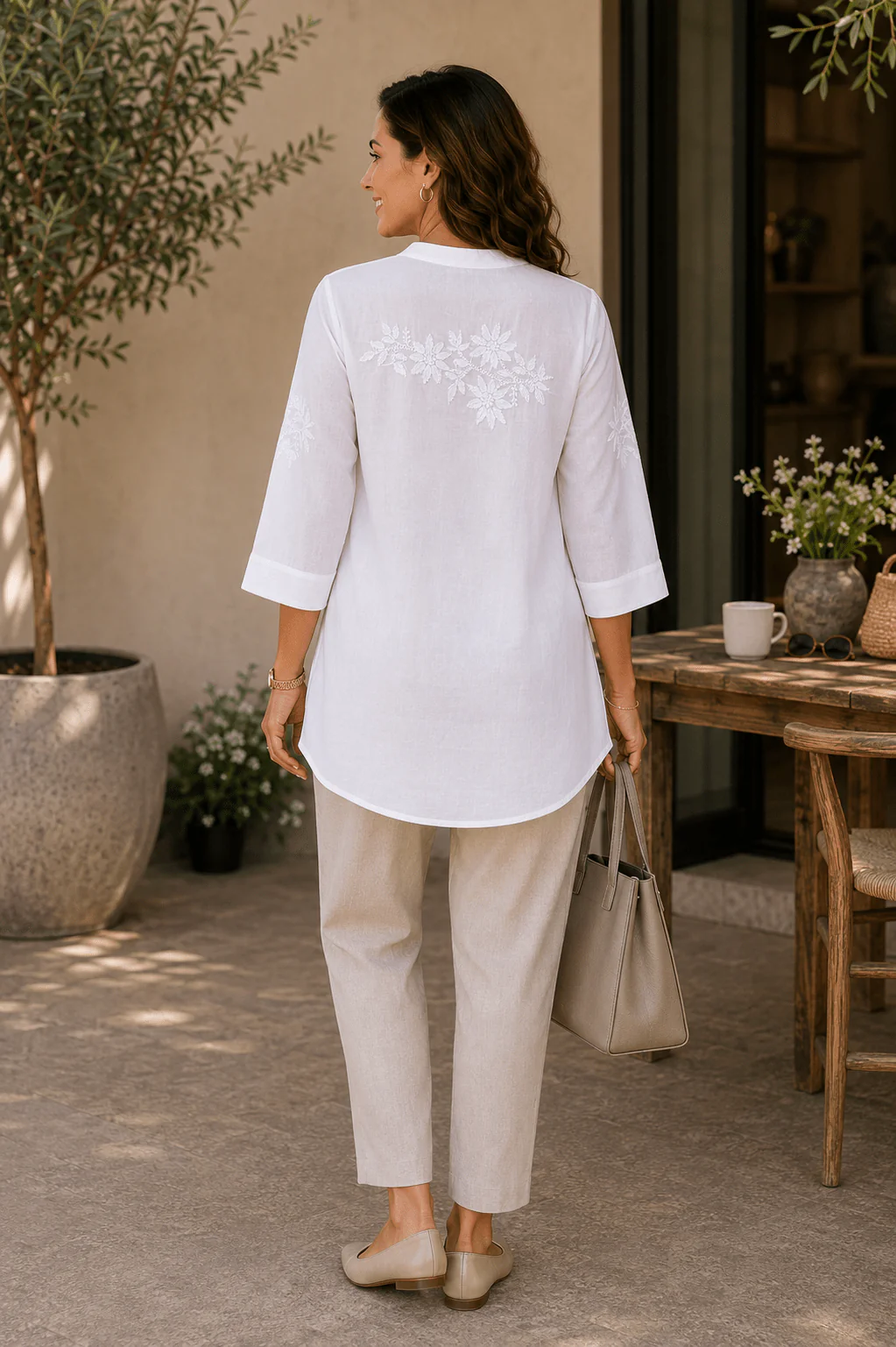 La Chic Women's Embroidered Cotton Oval Neckline Top - Image 2
