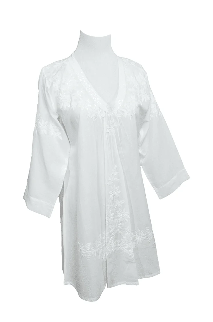 La Chic Women's Embroidered Cotton Oval Neckline Top - Image 3