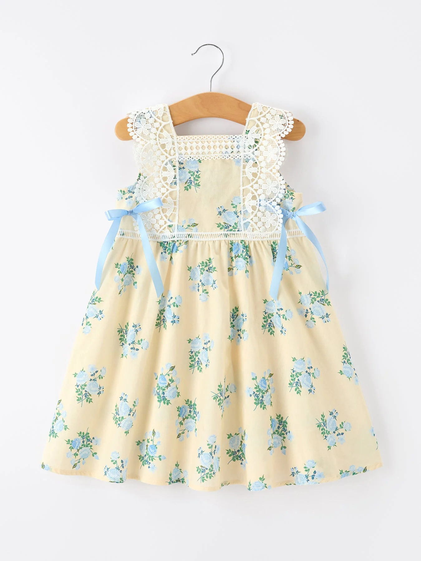 Lace-trimmed Bow Girls' Dress-Pink/Blue - Image 7