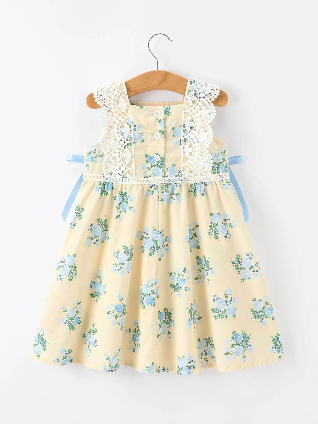 Lace-trimmed Bow Girls' Dress-Pink/Blue - Image 8