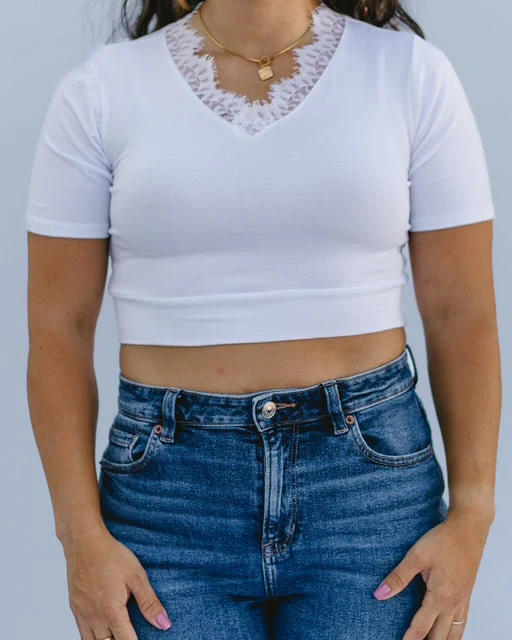 Lace Trimmed V-neck Halftee - Image 2