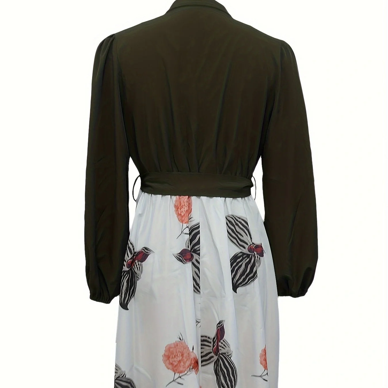 Ladies' Fashion Printed V-neck Waist Strap Casual Dress - Image 3