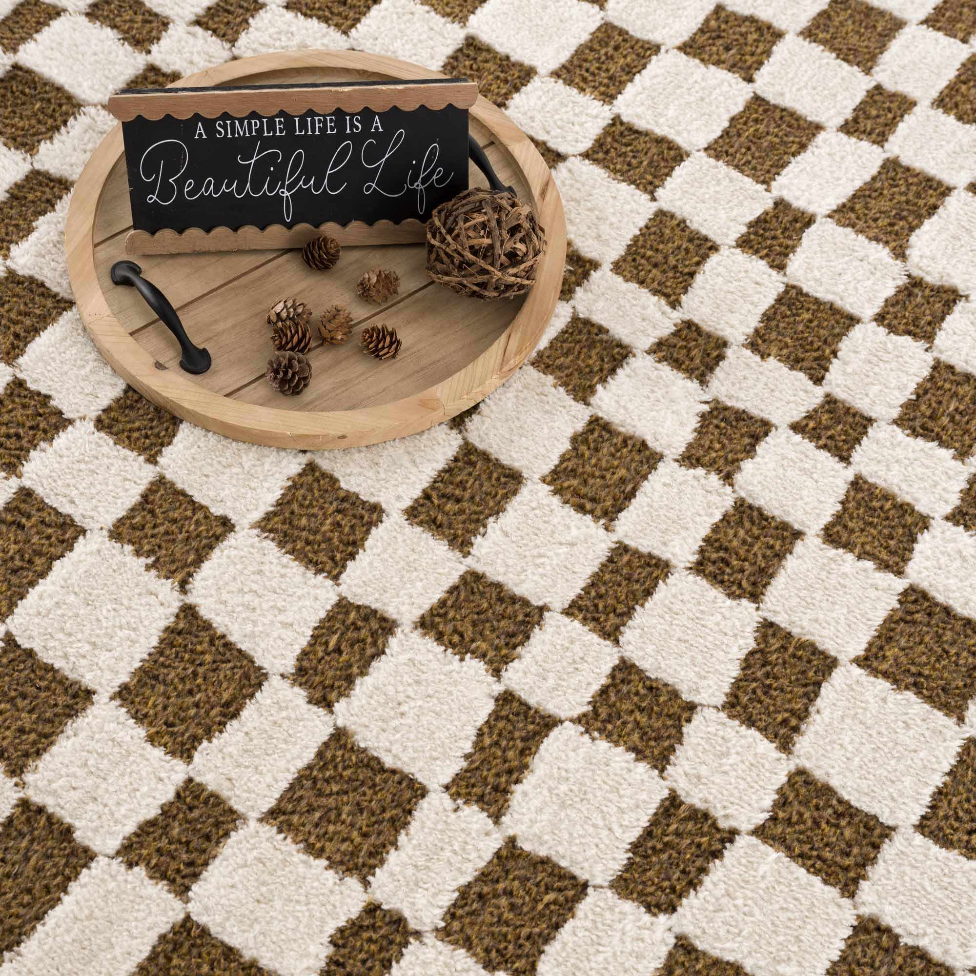 Lajos Brown Checkered Shag Rug - Clearance - Image 11