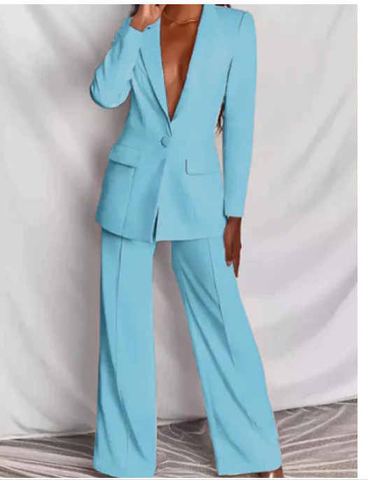 Lapel Button-Down Blazer & Straight-Leg Trousers Suit - Image 15