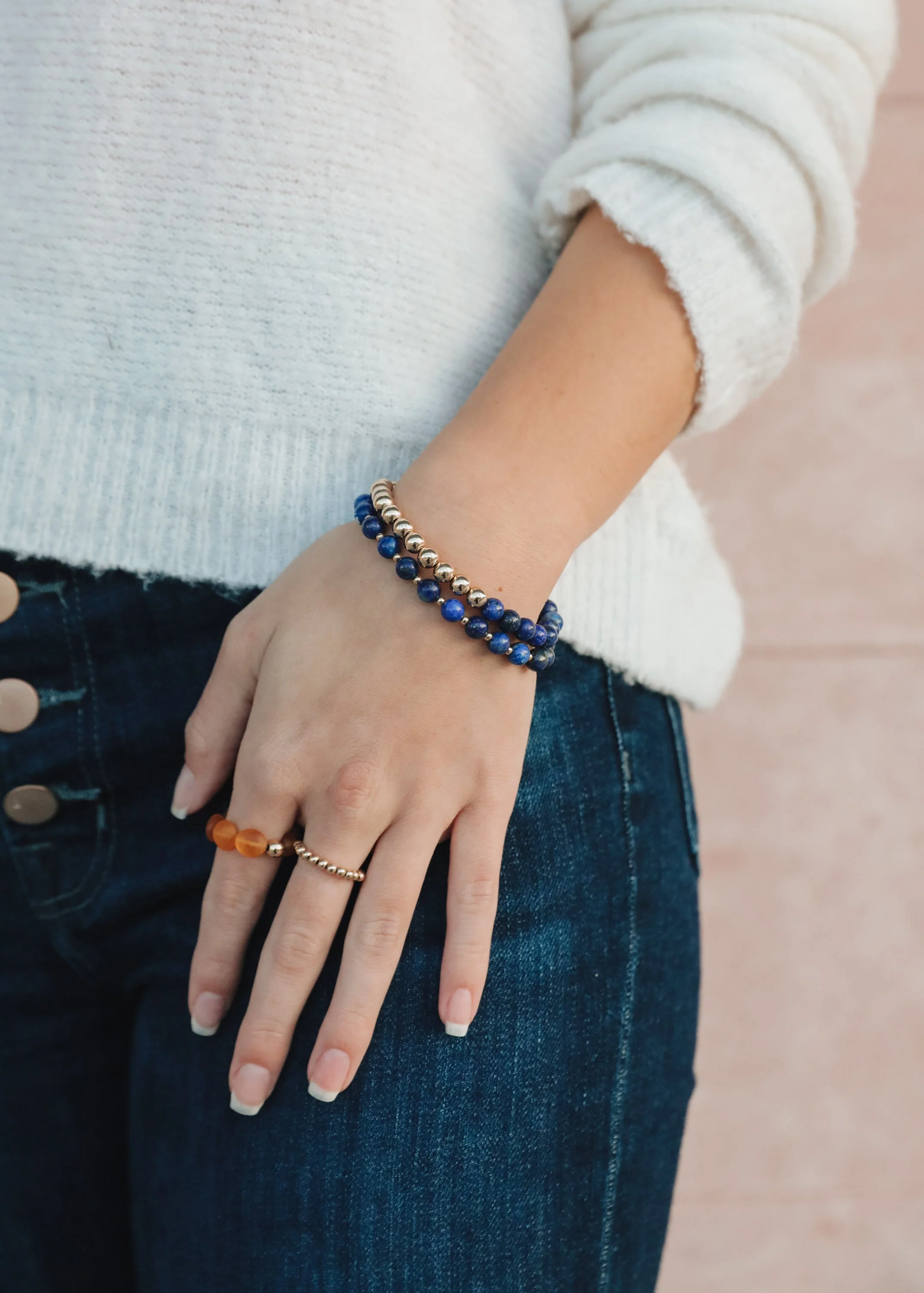 Lapis Lazuli : 14k Gold Filled Beaded Sun + Moon || Stretch Bracelets - Image 7