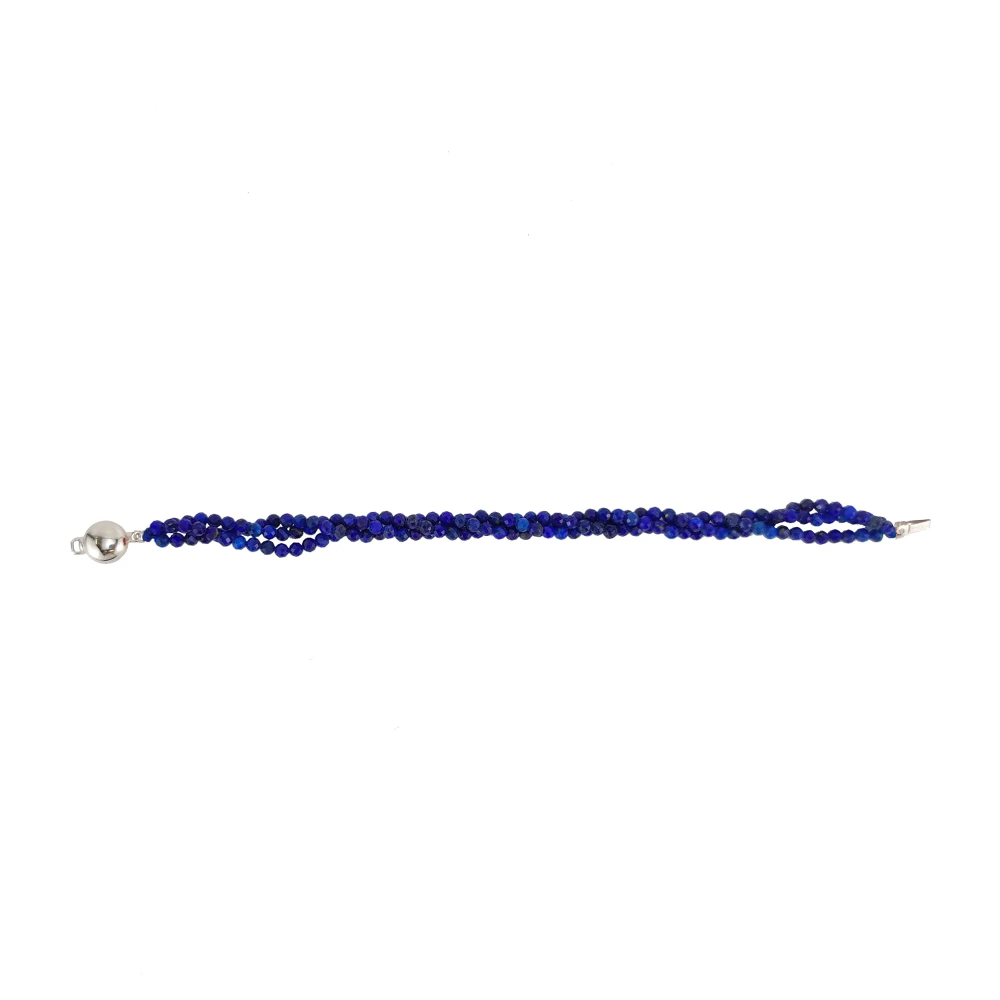 Lapis Lazuli Three Row Sterling Silver Beaded Bracelet 7.25" - Image 2