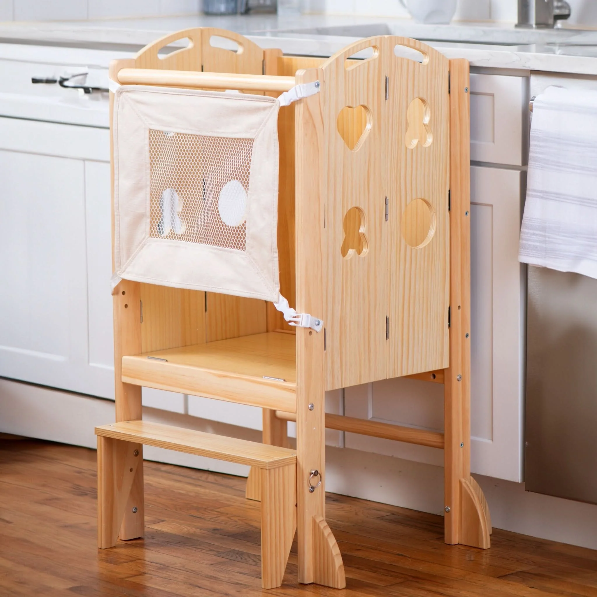 Laurel 4-in-1 Foldable Kitchen Tower, Step Stool, Slide & Chalkboard for Toddlers - Image 5