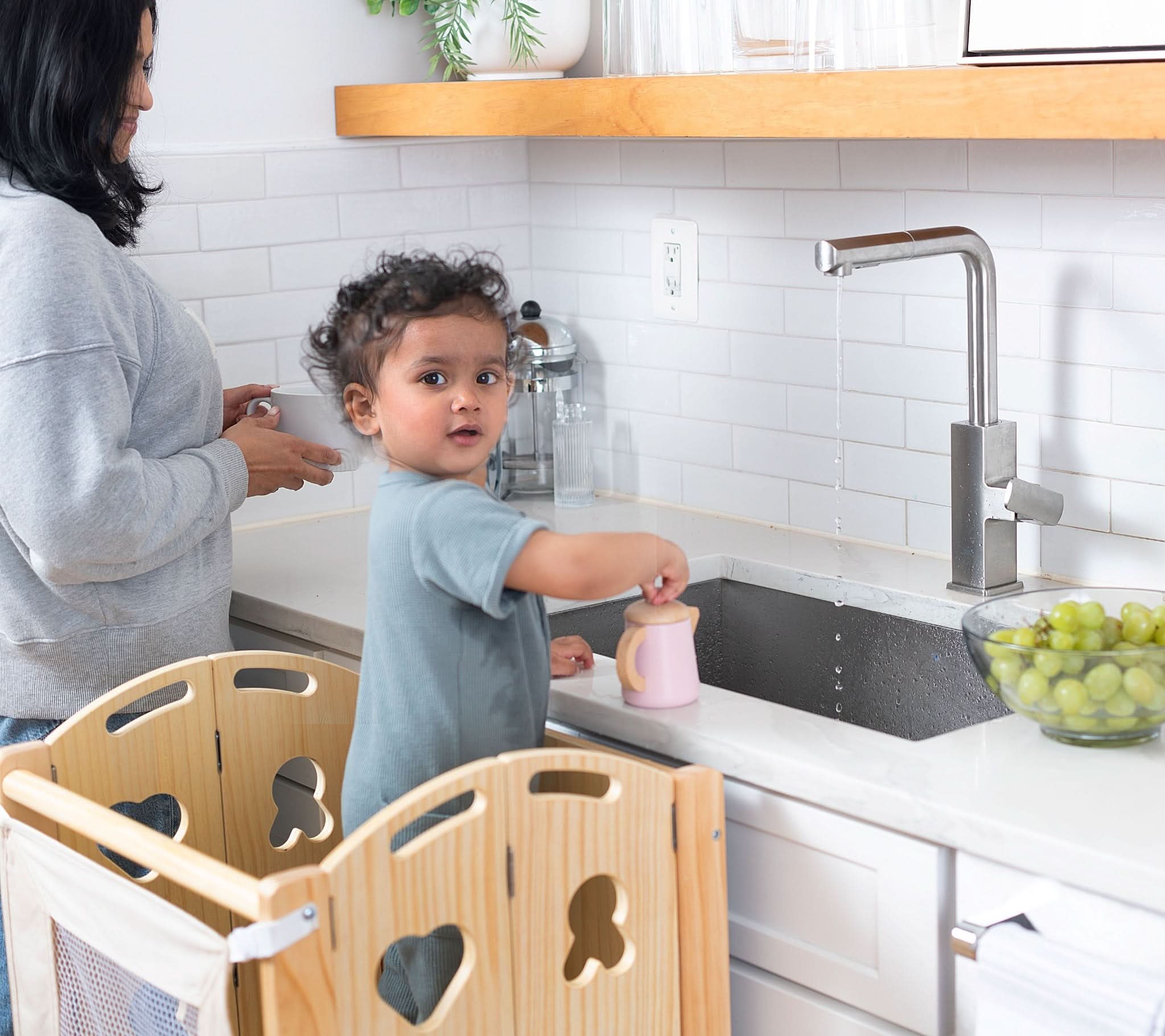 Laurel 4-in-1 Foldable Kitchen Tower, Step Stool, Slide & Chalkboard for Toddlers - Image 7