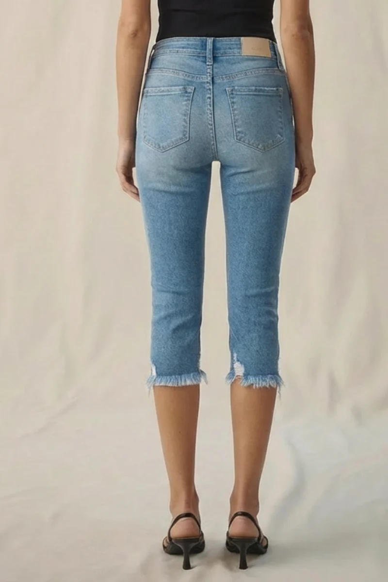 Lauren Mid Rise Capri with Frayed Hem Jeans - Image 4
