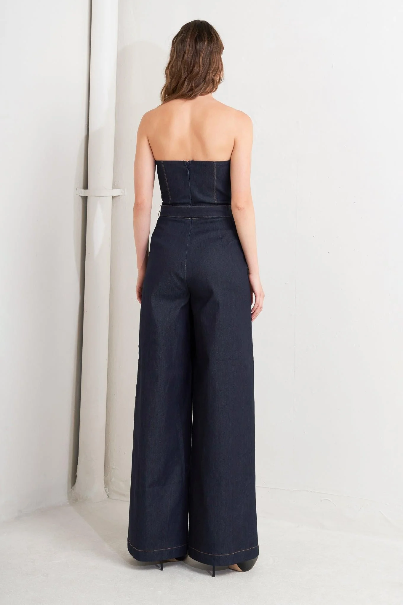 Le Bonheur V Cut Vow Denim Jumpsuit - Image 5
