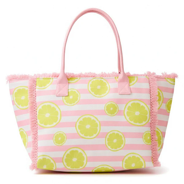 Lemon Stripe Fringe Tote Pink - Image 3