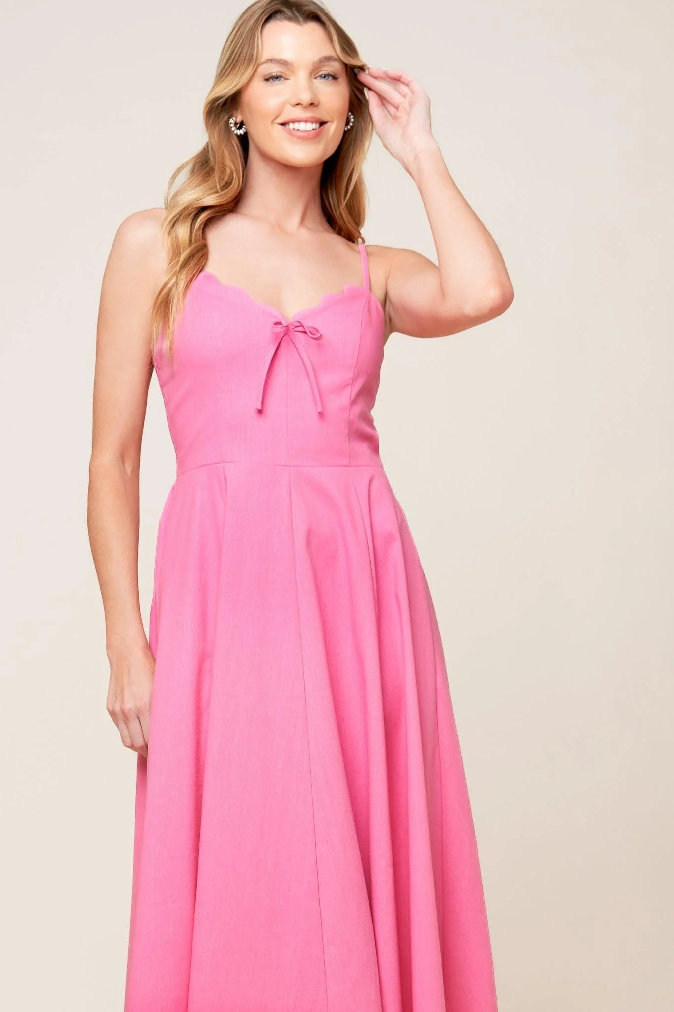 Let the Light Pink Woven Midi Dress - Image 5
