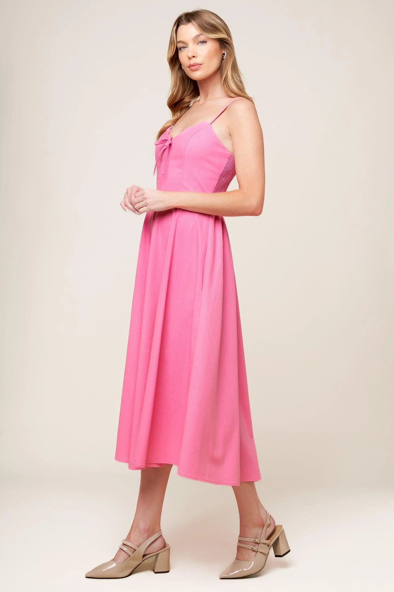 Let the Light Pink Woven Midi Dress - Image 6