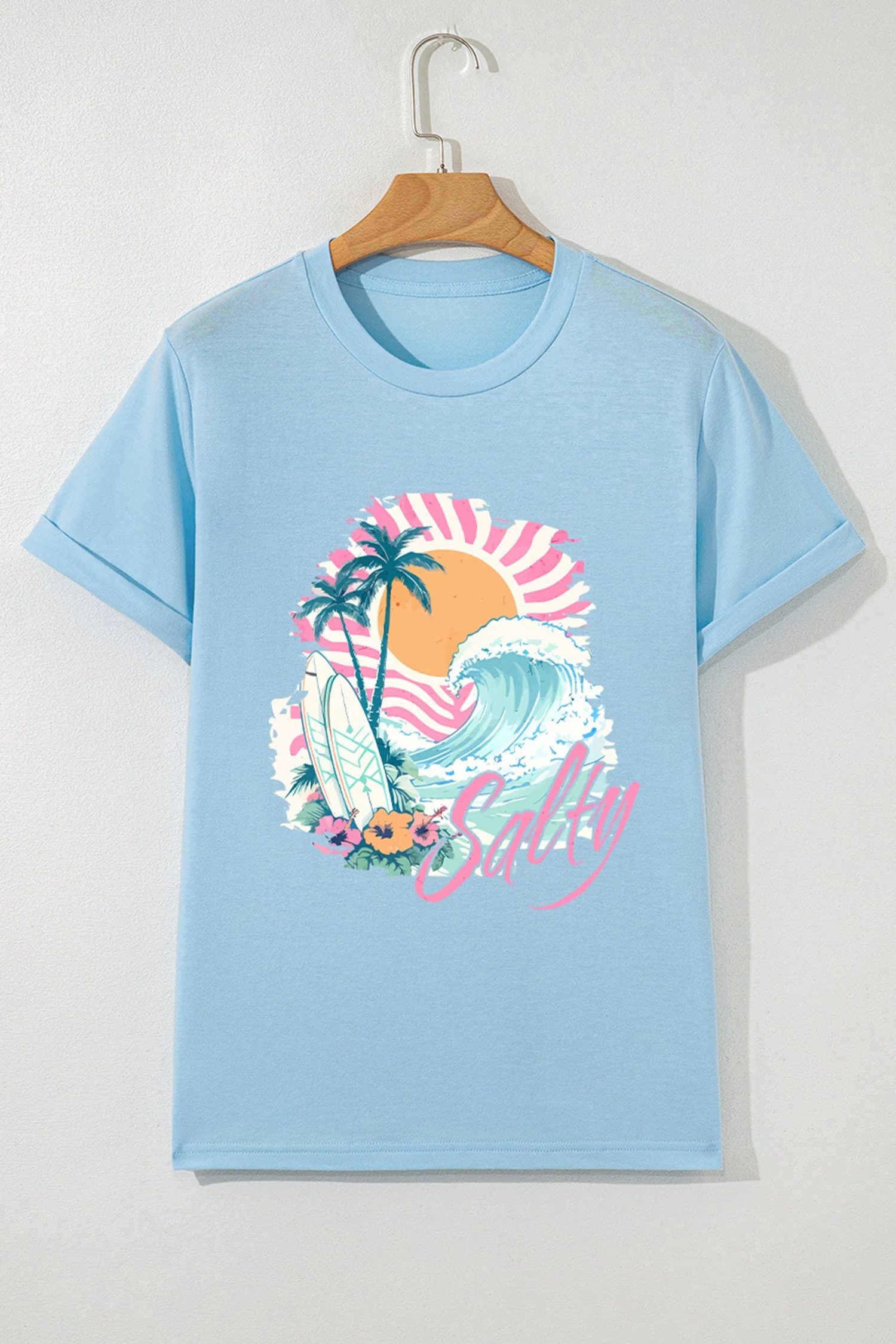 Light Blue Salty Beach Resort Vacation Surf Graphic Tee - Image 4