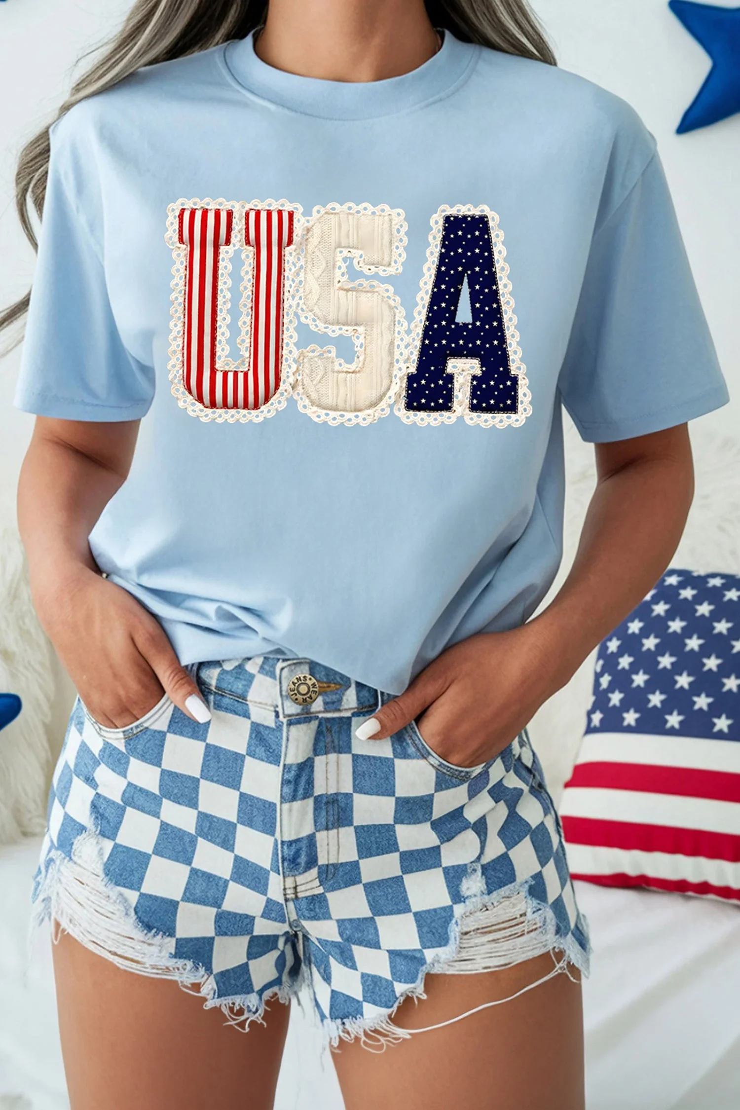 Light Blue USA Patriotic Printed T Shirt - Image 3